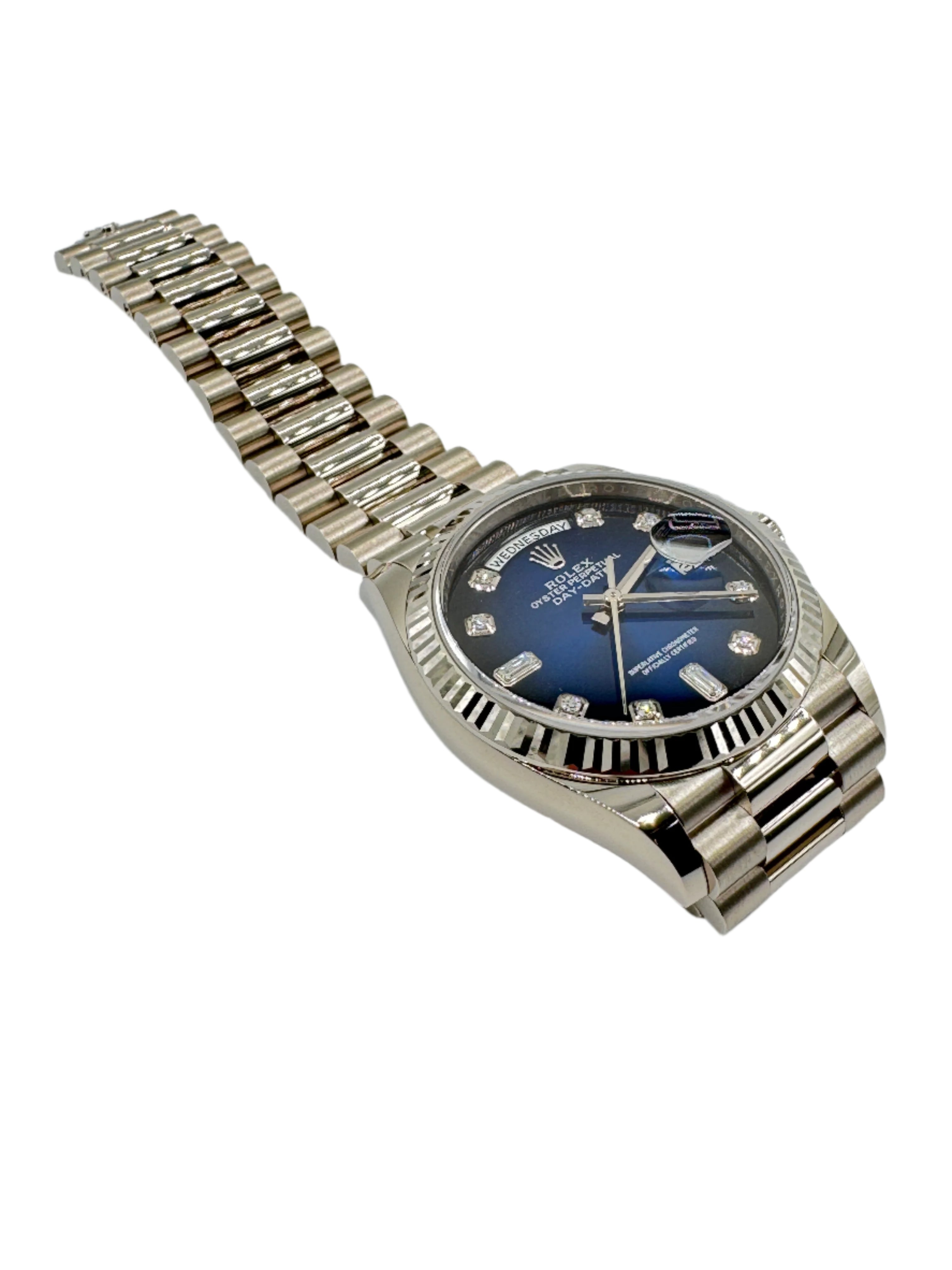 Rolex 36MM Day Date White Gold and Blue Ombre Dial with Diamonds
