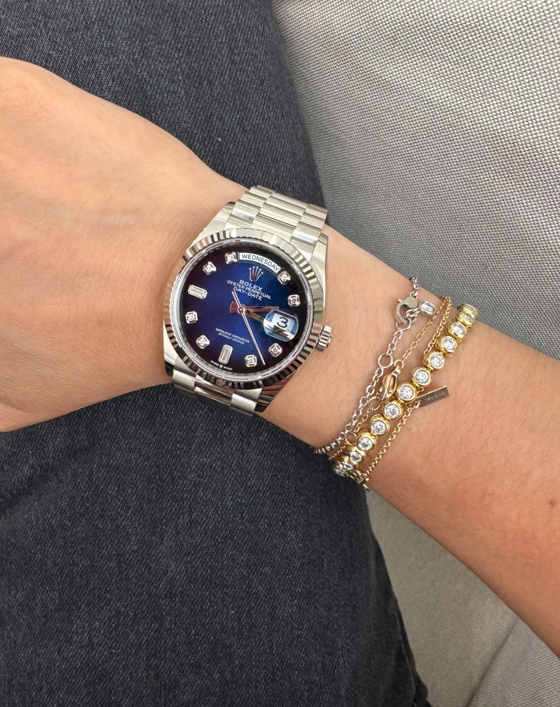 Rolex 36MM Day Date White Gold and Blue Ombre Dial with Diamonds