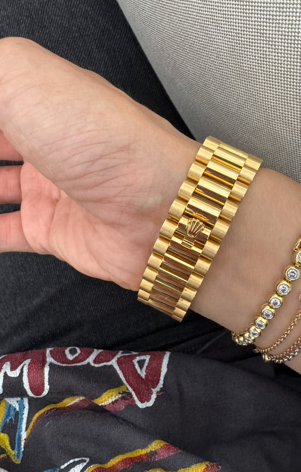 Rolex 36MM Day Date Yellow Gold and Dark Gray Dial with Diamonds