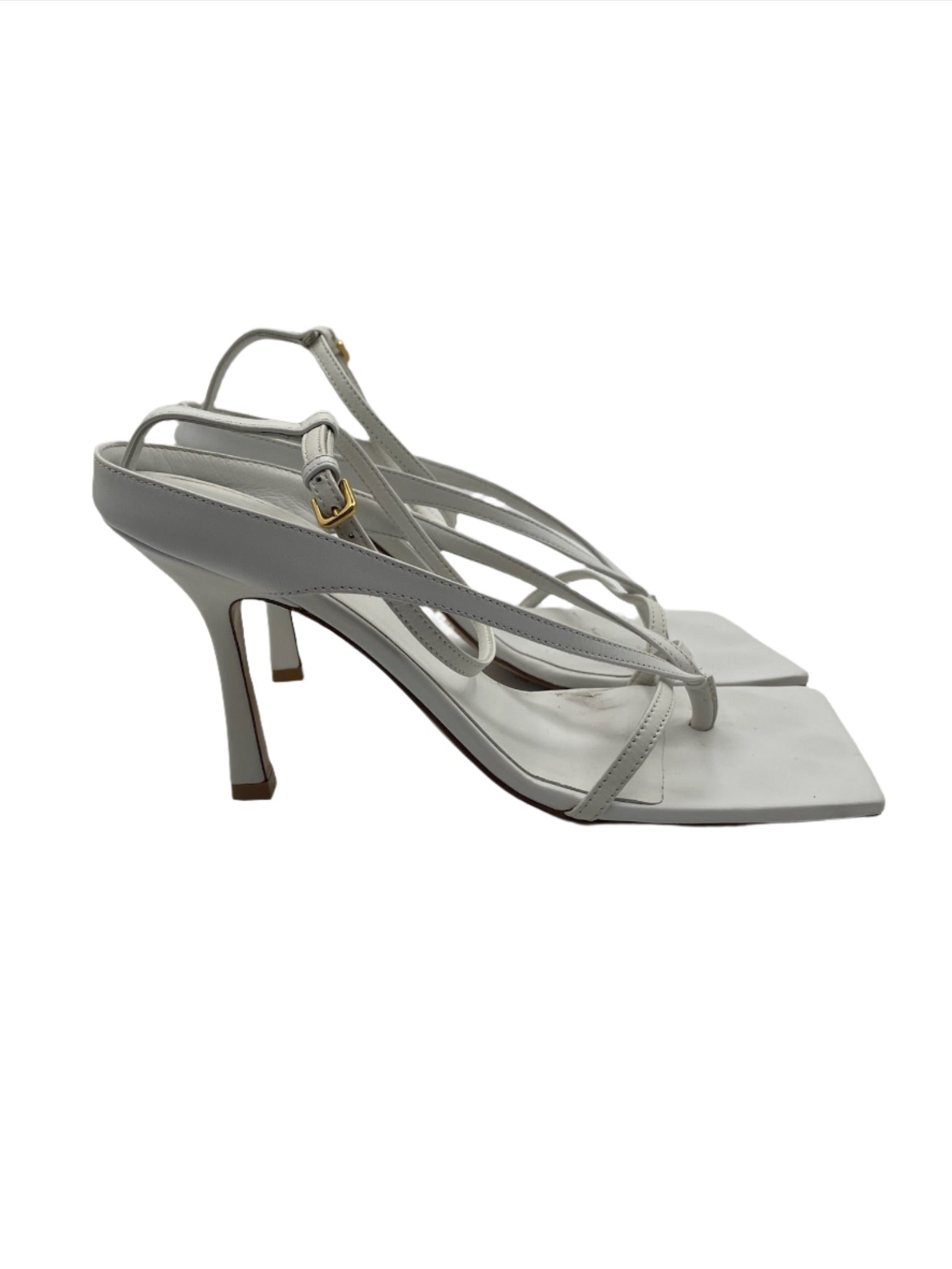 Bottega Veneta White Nappa Leather Stretch Strap Sandals Heels - Size 37.5