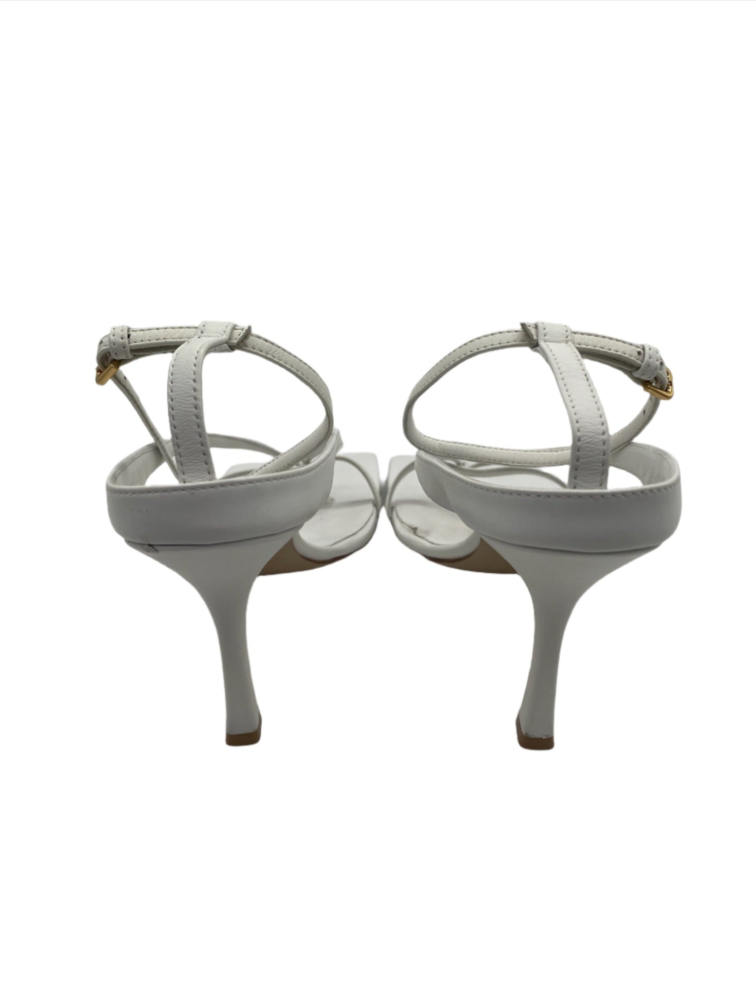 Bottega Veneta White Nappa Leather Stretch Strap Sandals Heels - Size 37.5