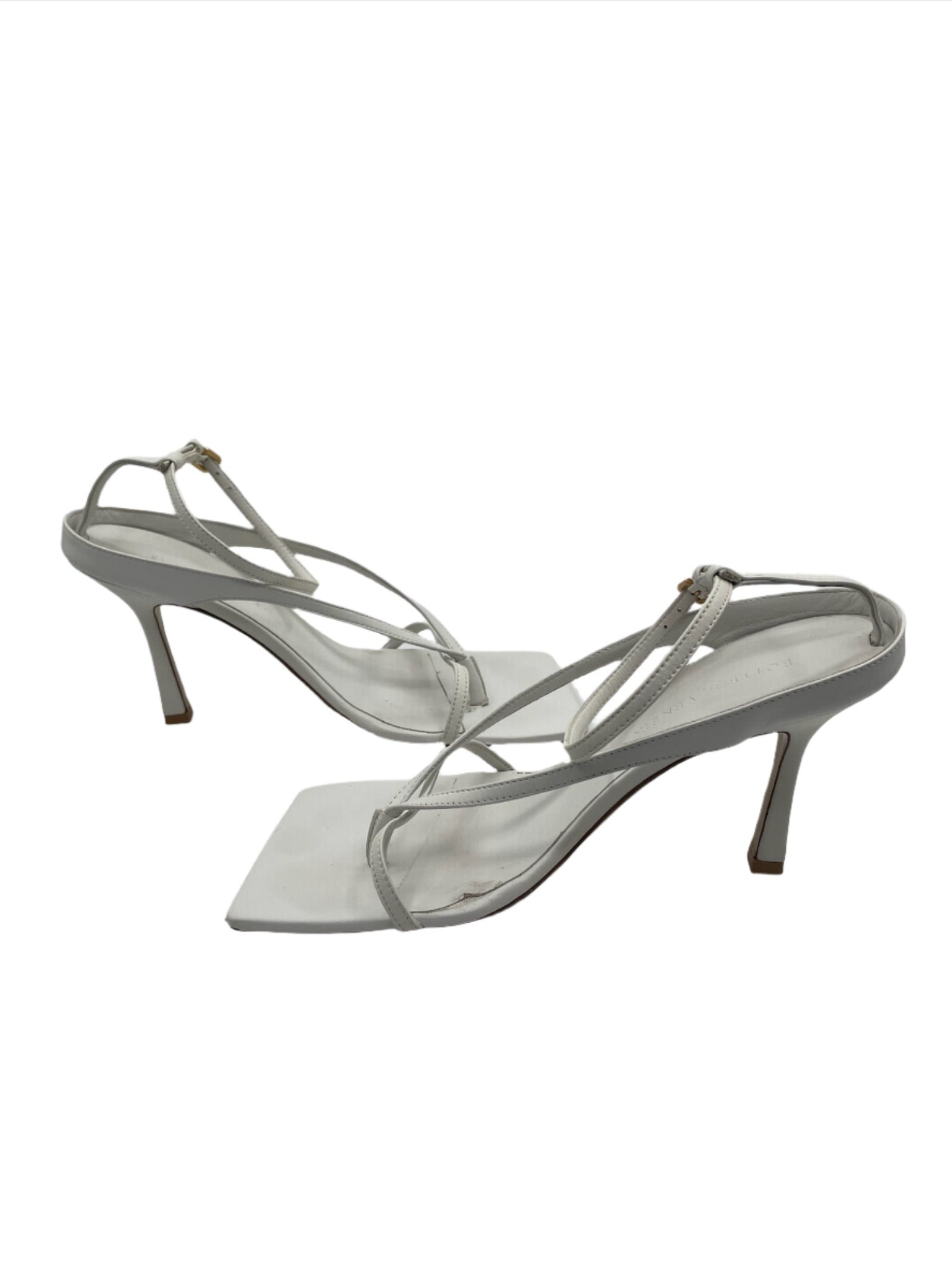 Bottega Veneta White Nappa Leather Stretch Strap Sandals Heels - Size 37.5