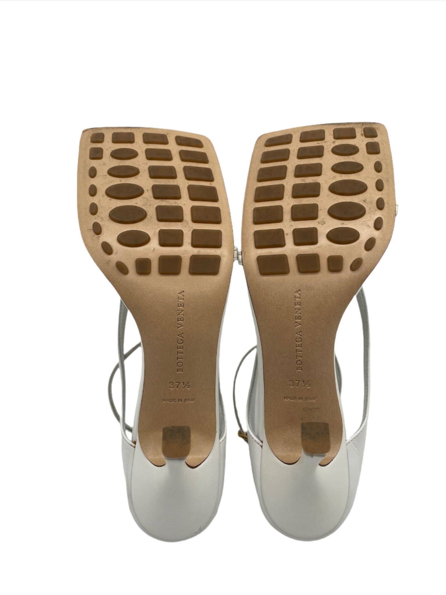 Bottega Veneta White Nappa Leather Stretch Strap Sandals Heels - Size 37.5