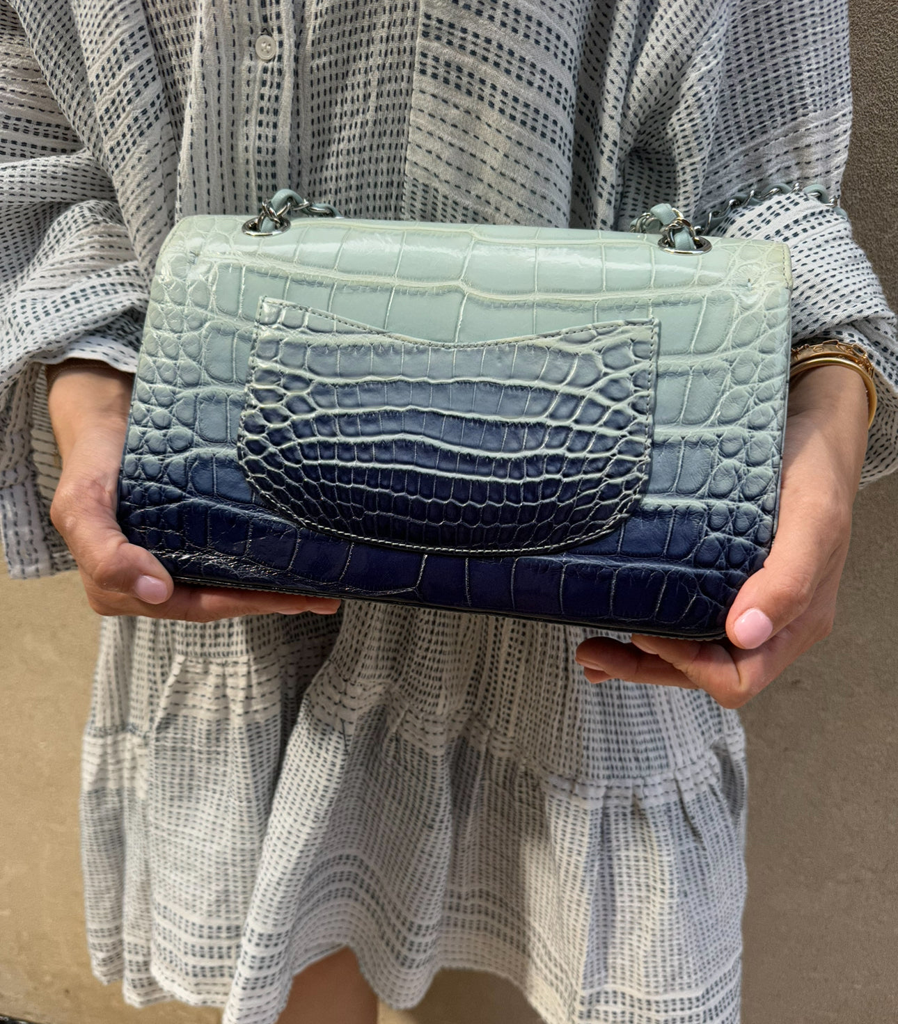 Chanel Ombre Blue Alligator Medium Flapbag