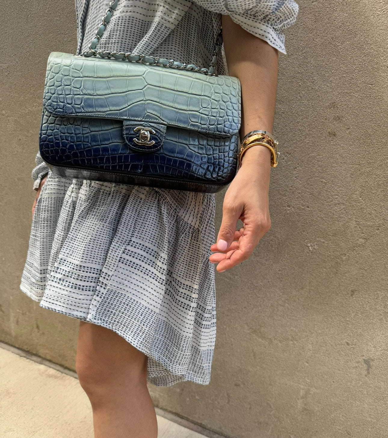 Chanel Ombre Blue Alligator Medium Flapbag
