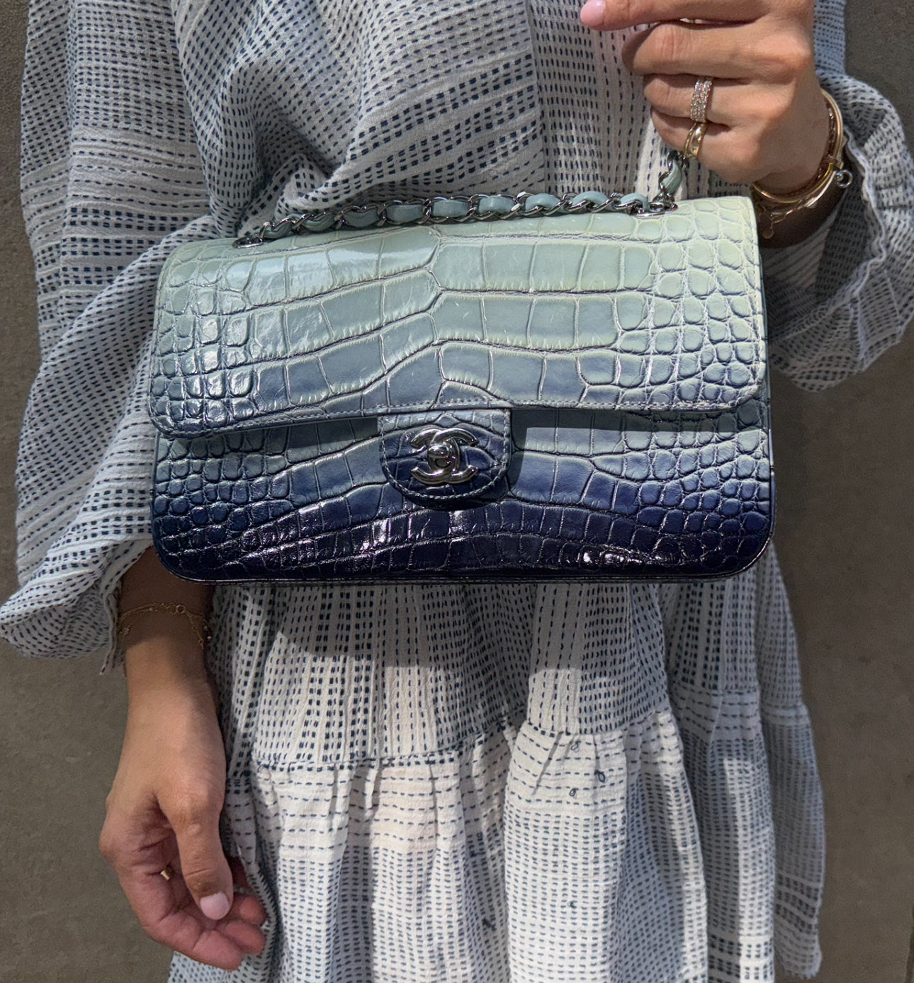 Chanel Ombre Blue Alligator Medium Flapbag