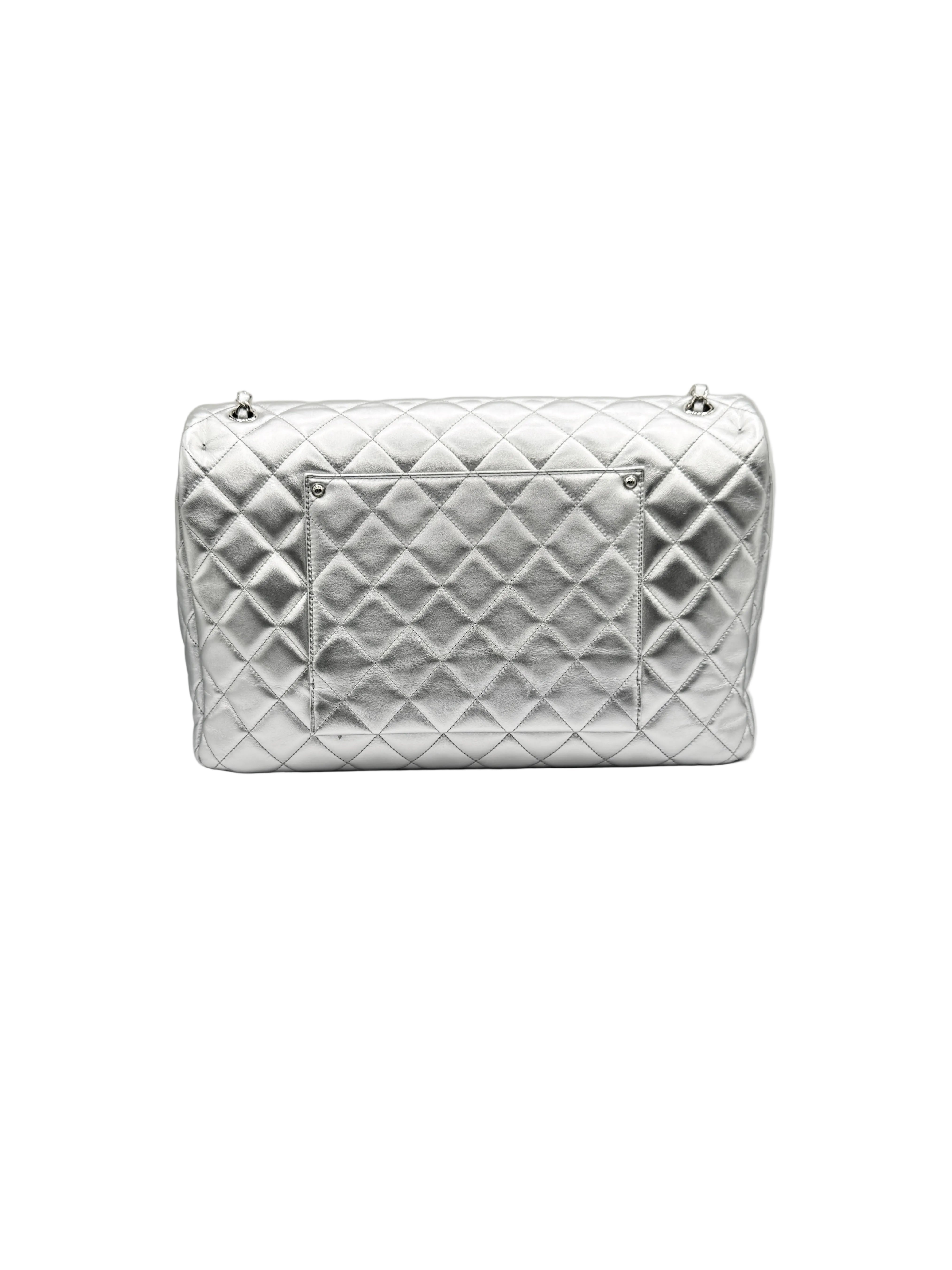 CHANEL Silver Metallic XXL Lambskin Flapbag