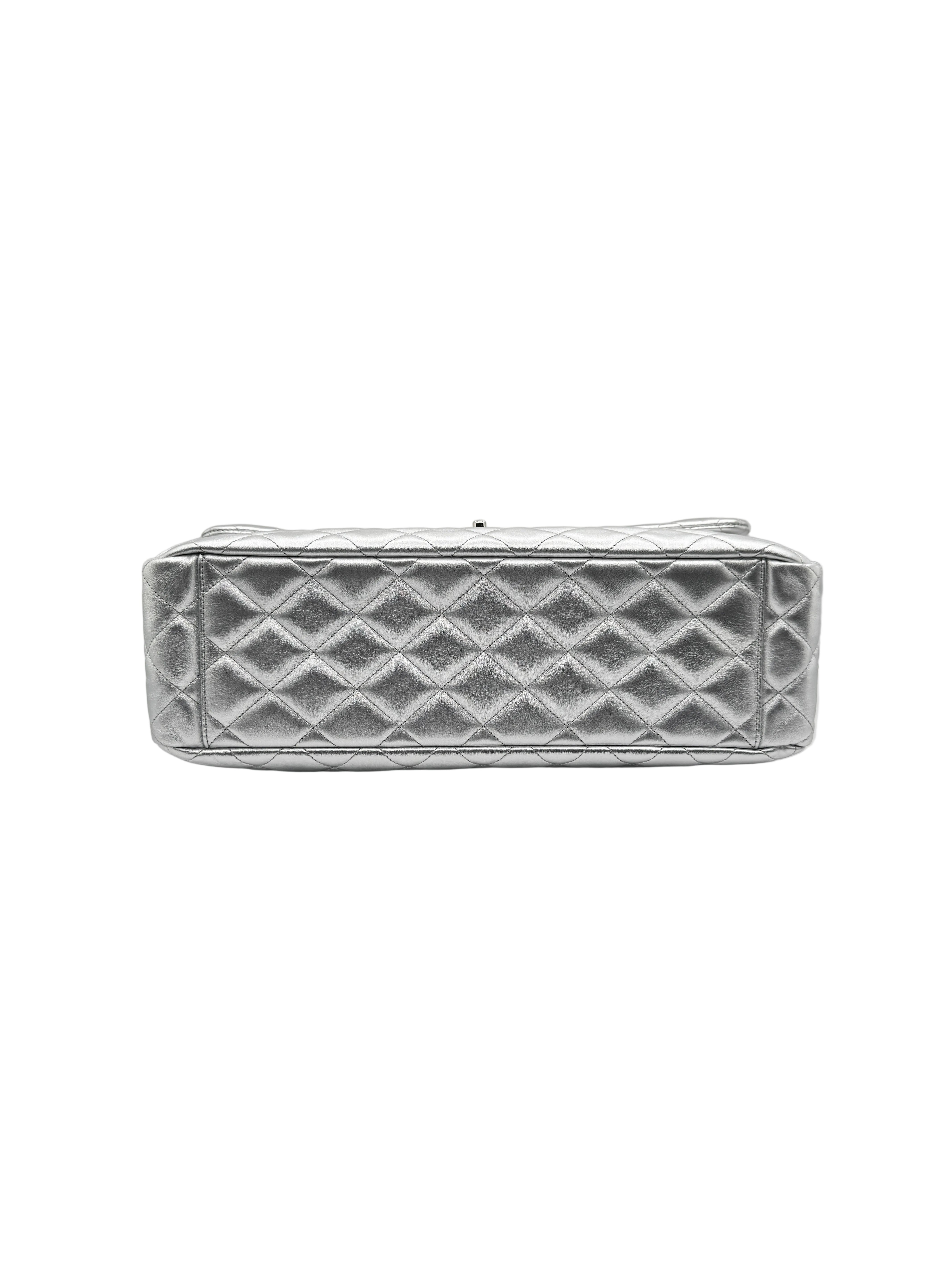 CHANEL Silver Metallic XXL Lambskin Flapbag
