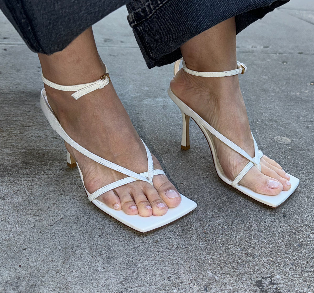 Bottega Veneta White Nappa Leather Stretch Strap Sandals Heels - Size 37.5