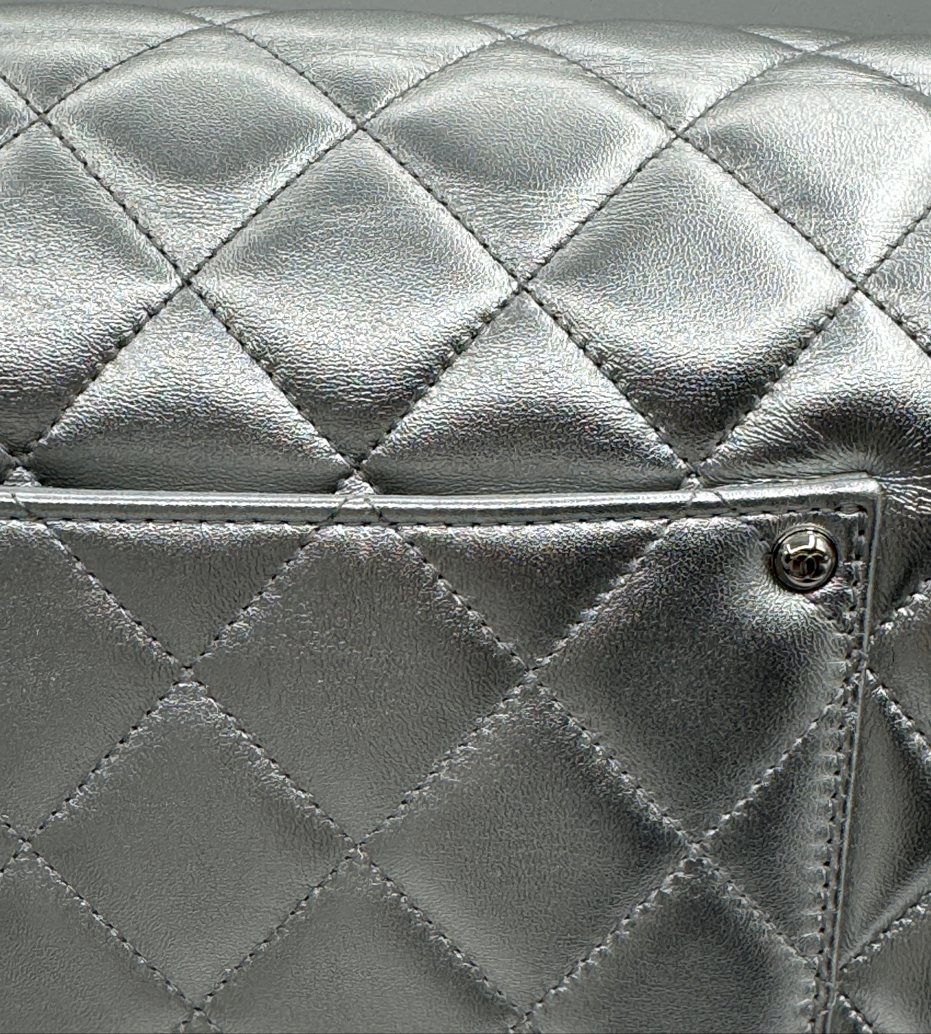 CHANEL Silver Metallic XXL Lambskin Flapbag