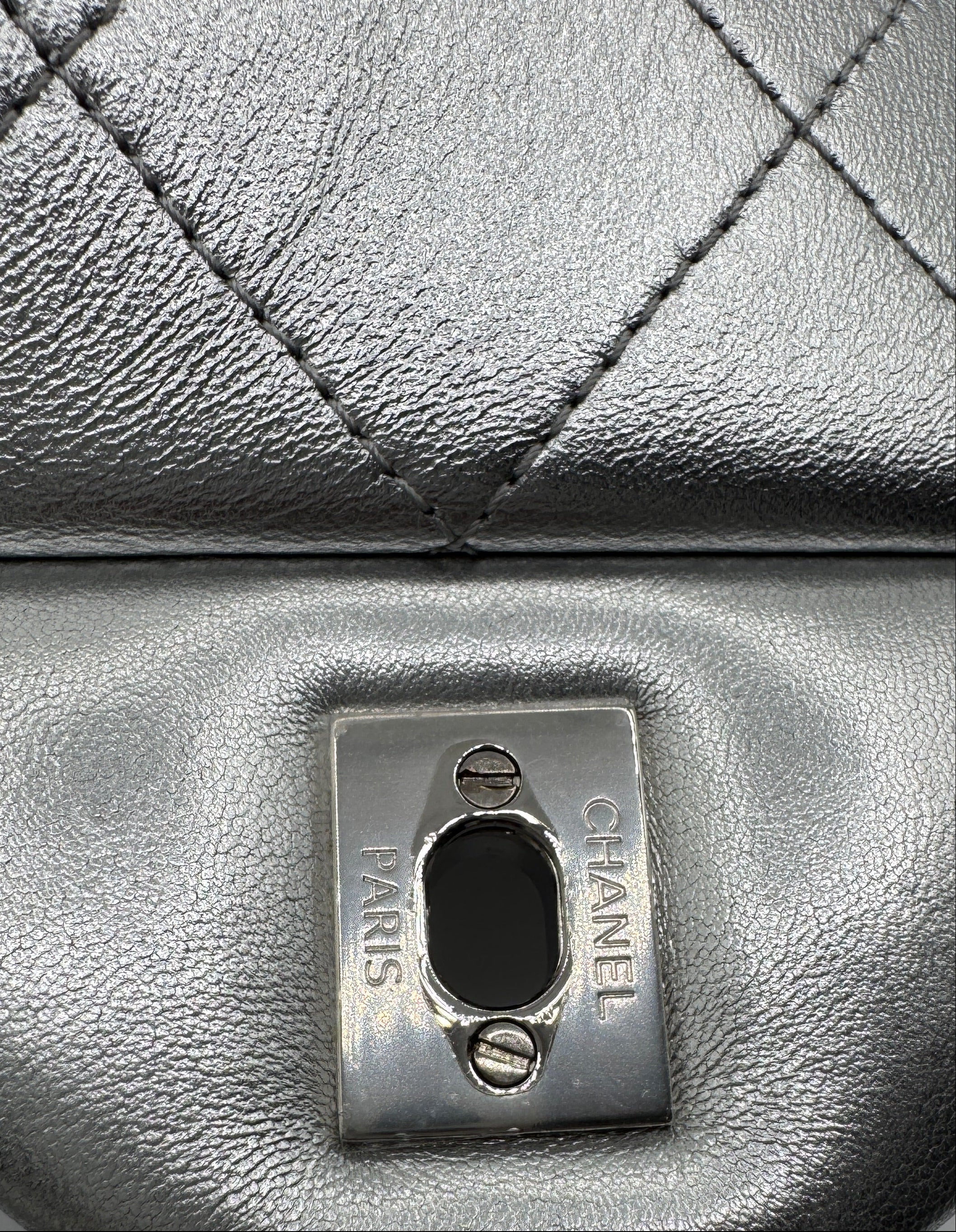 CHANEL Silver Metallic XXL Lambskin Flapbag