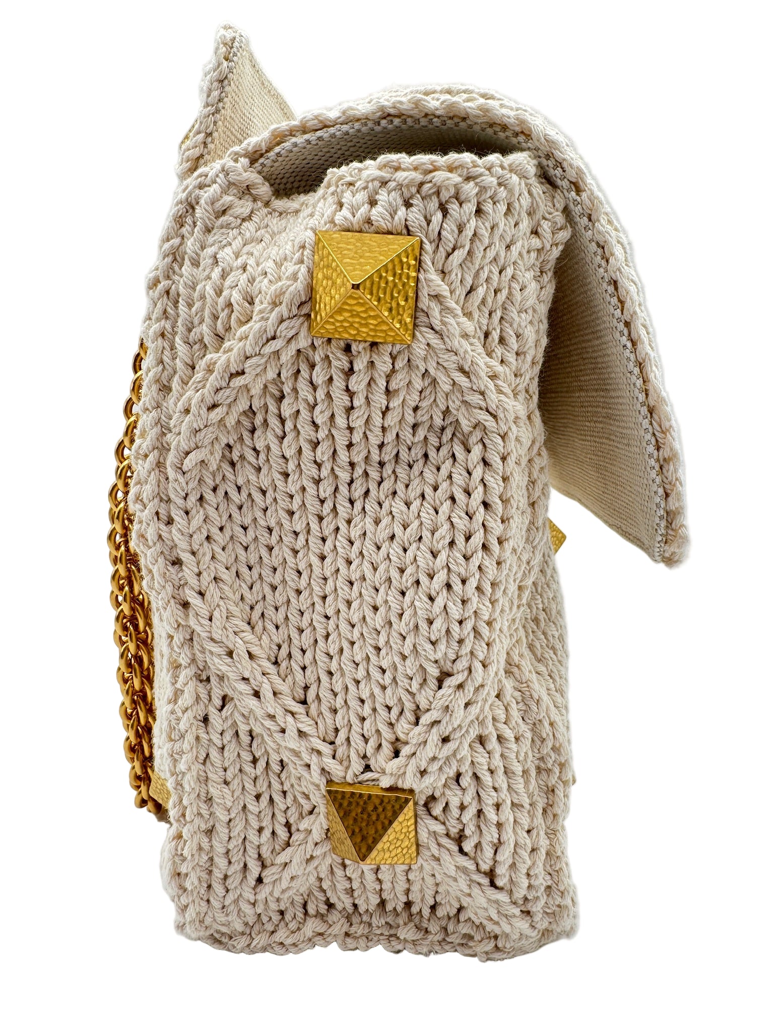 Valentino White Ivory Knit Rockstud Bag