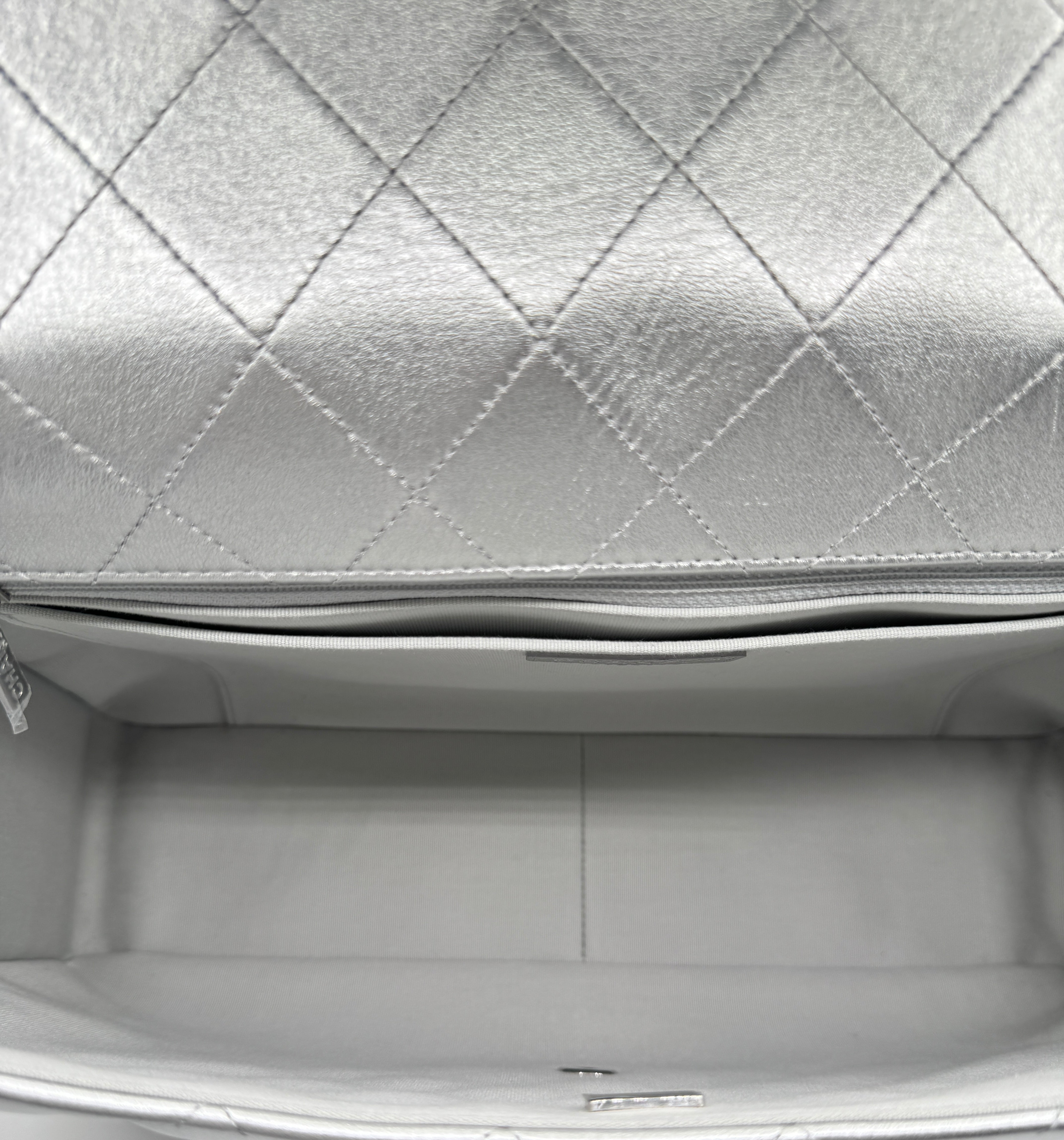 CHANEL Silver Metallic XXL Lambskin Flapbag