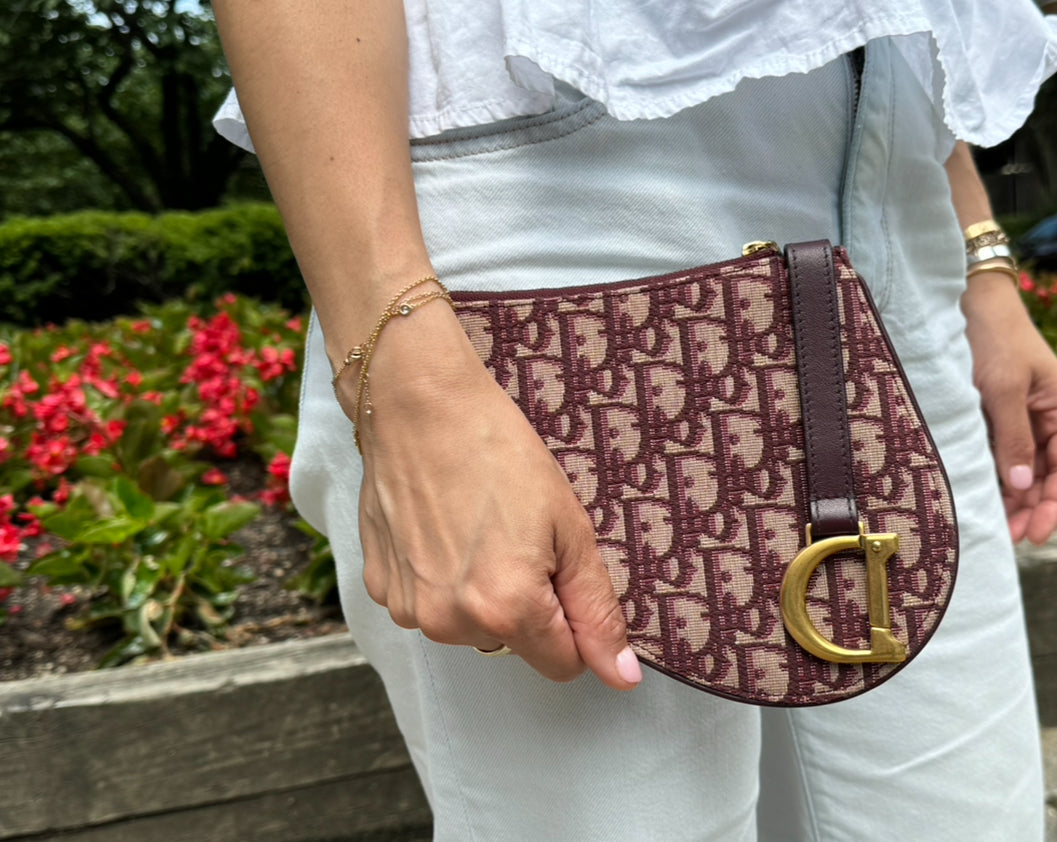 Dior Burgundy Red Canvas Saddle Pouch