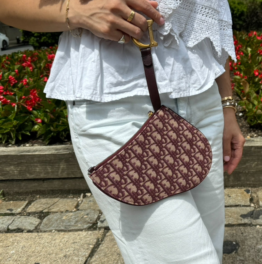 Dior Burgundy Red Canvas Saddle Pouch