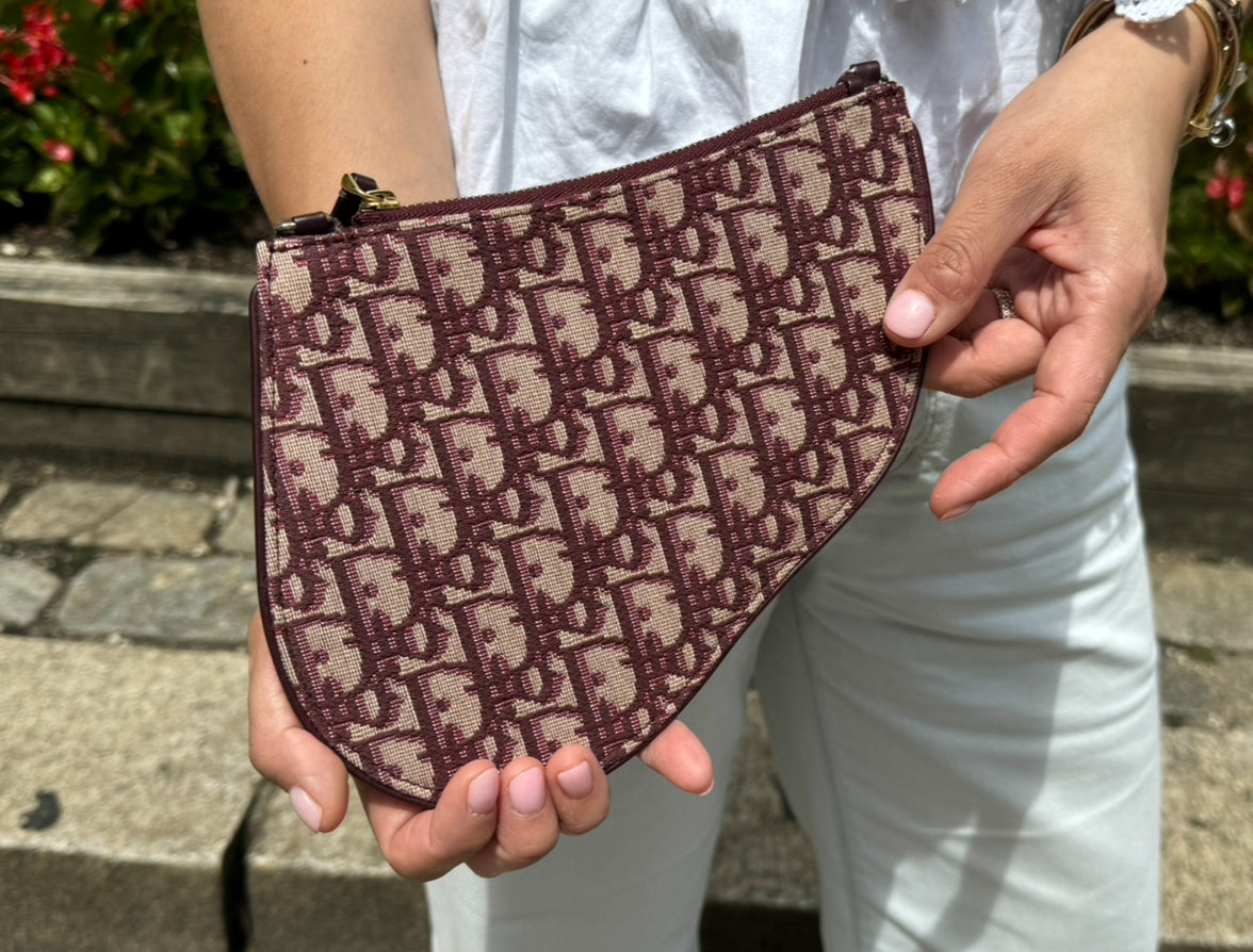 Dior Burgundy Red Canvas Saddle Pouch