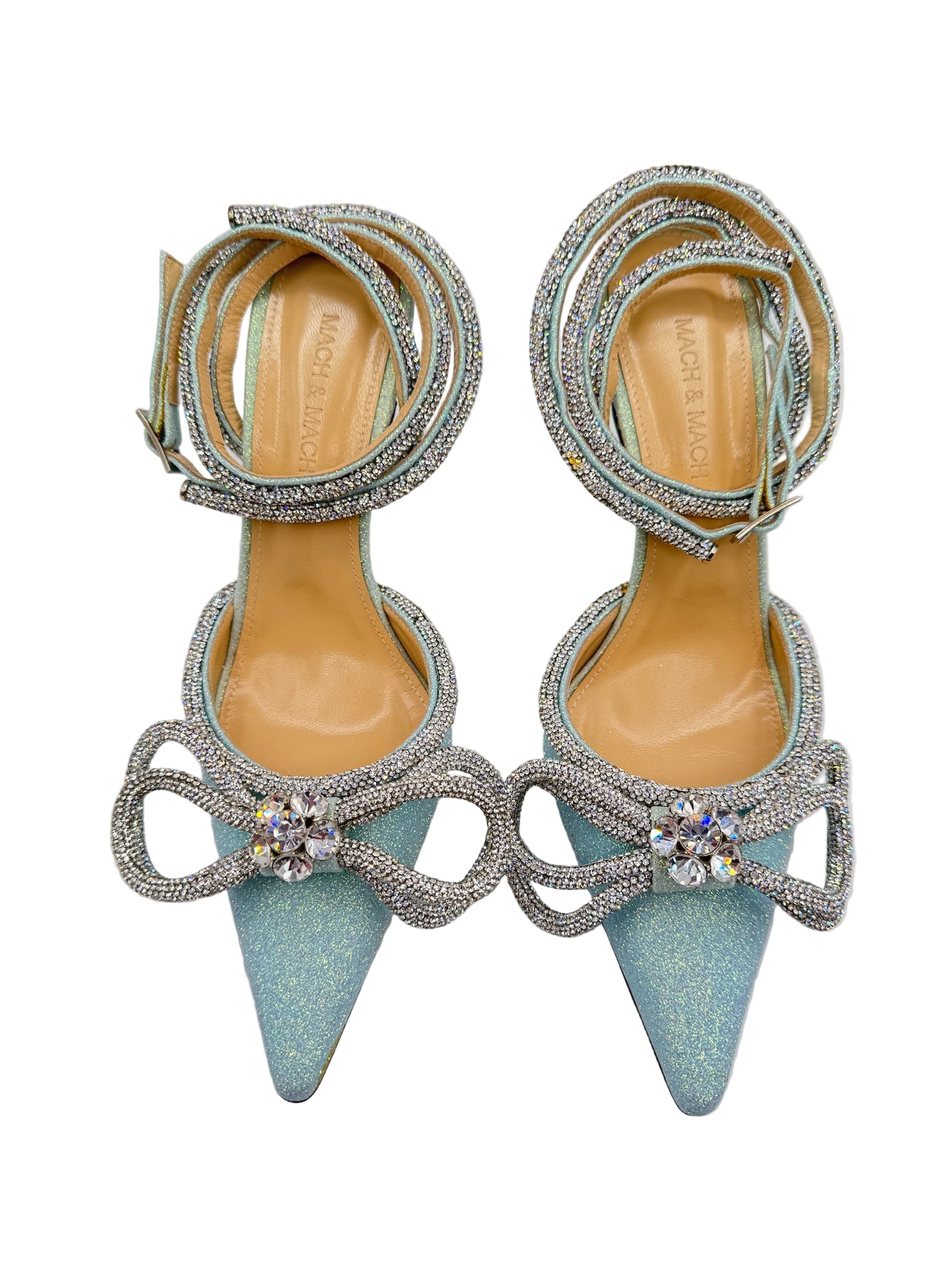 Mach and Mach Baby Blue Glitter Bow Heels