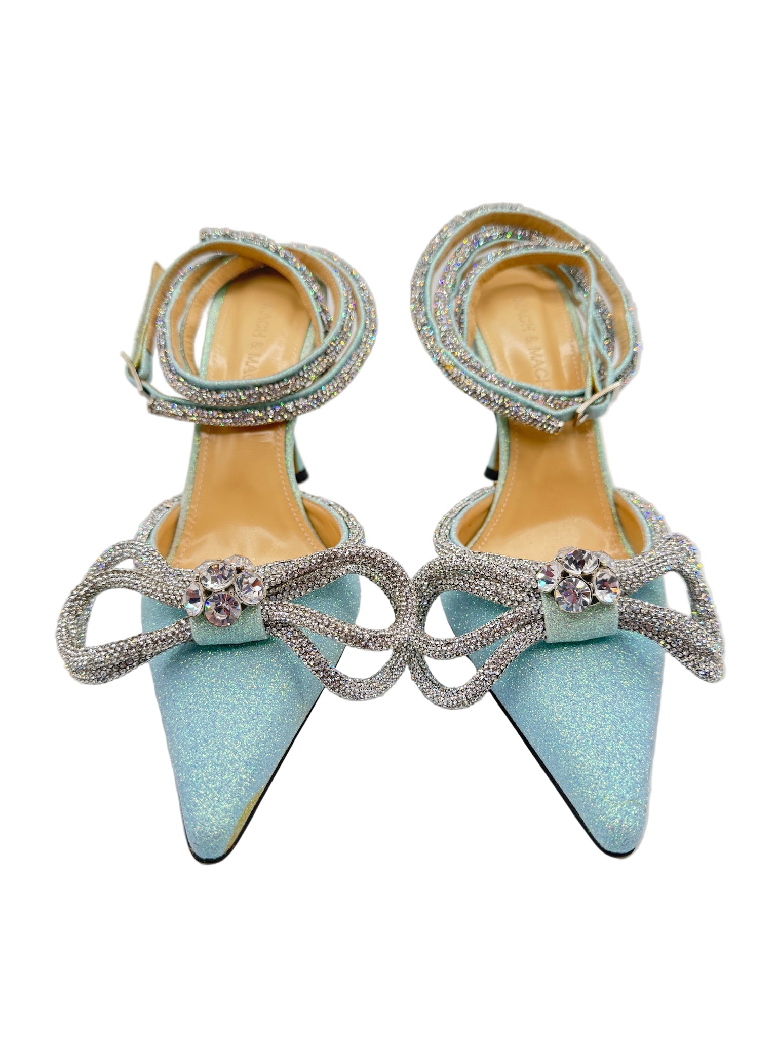 Mach and Mach Baby Blue Glitter Bow Heels