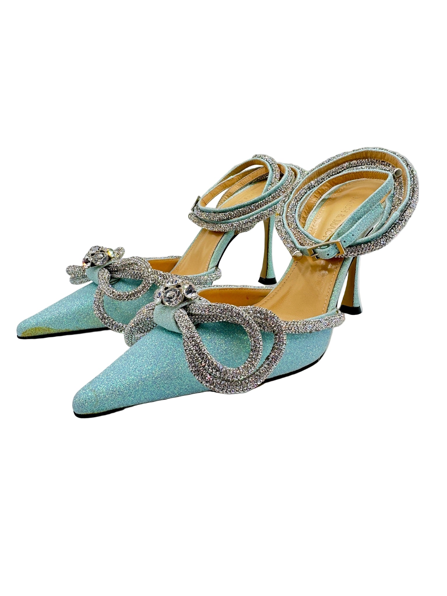 Mach and Mach Baby Blue Glitter Bow Heels
