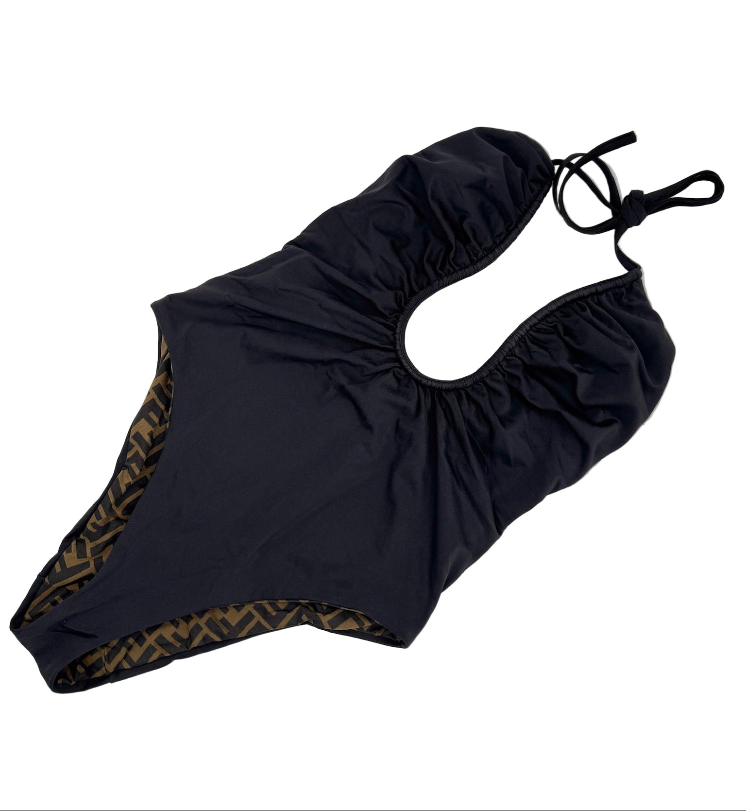 Fendi FF Logos Reversible Plunge One Piece Swimsuit