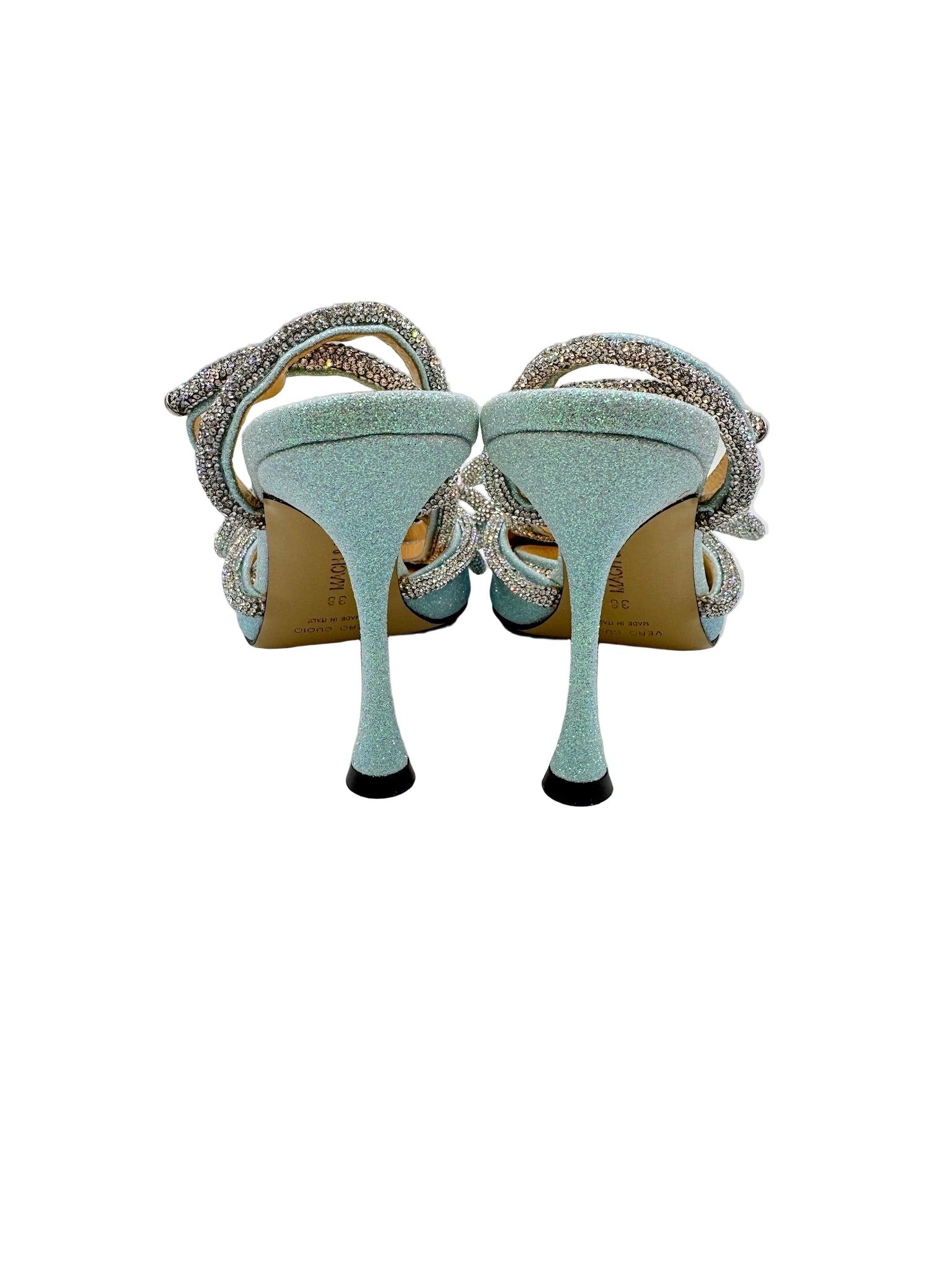 Mach and Mach Baby Blue Glitter Bow Heels