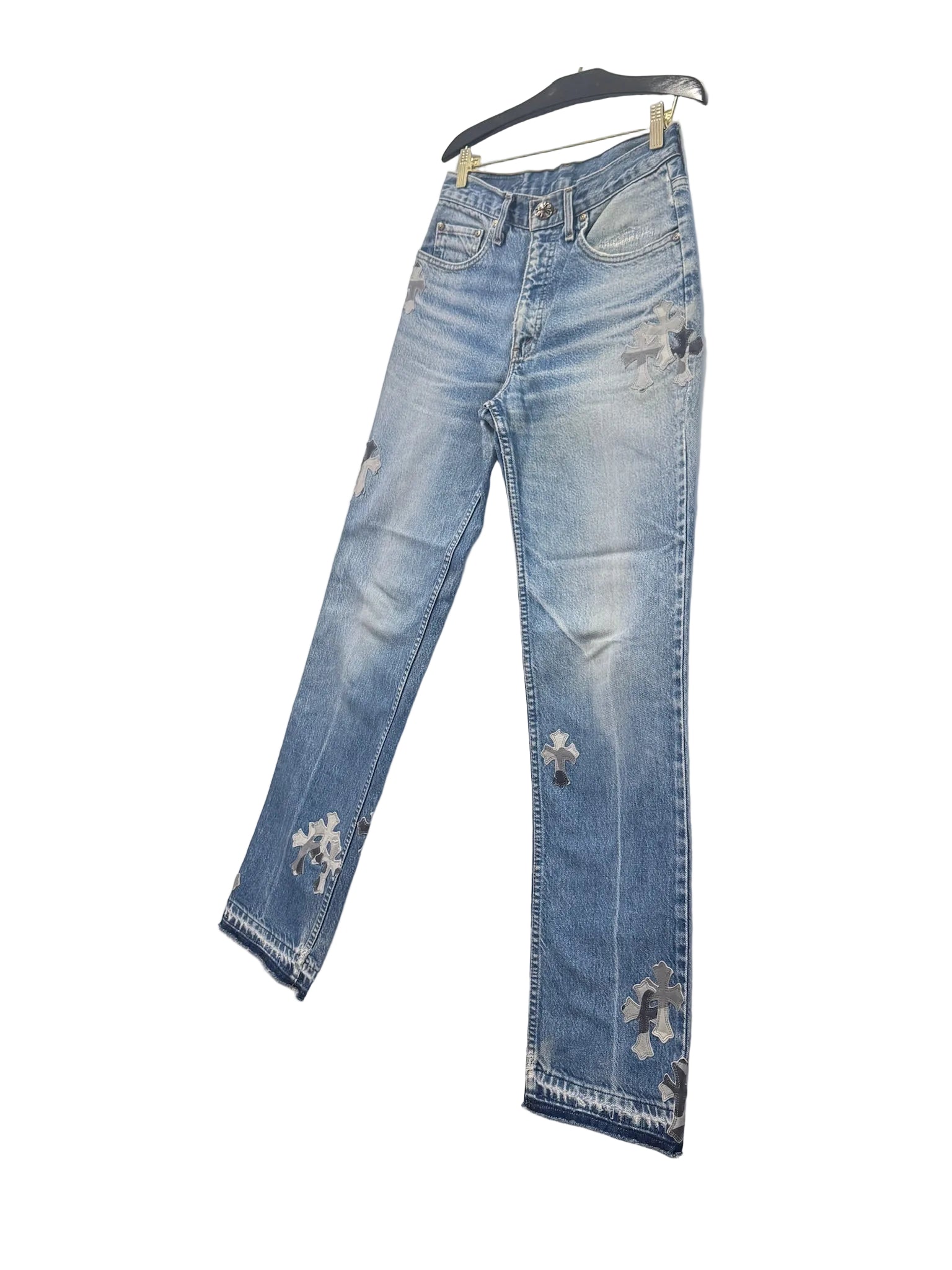 Chrome Hearts x Levi's Light Blue Jeans Gray White Camo Print Cross Leather Patch