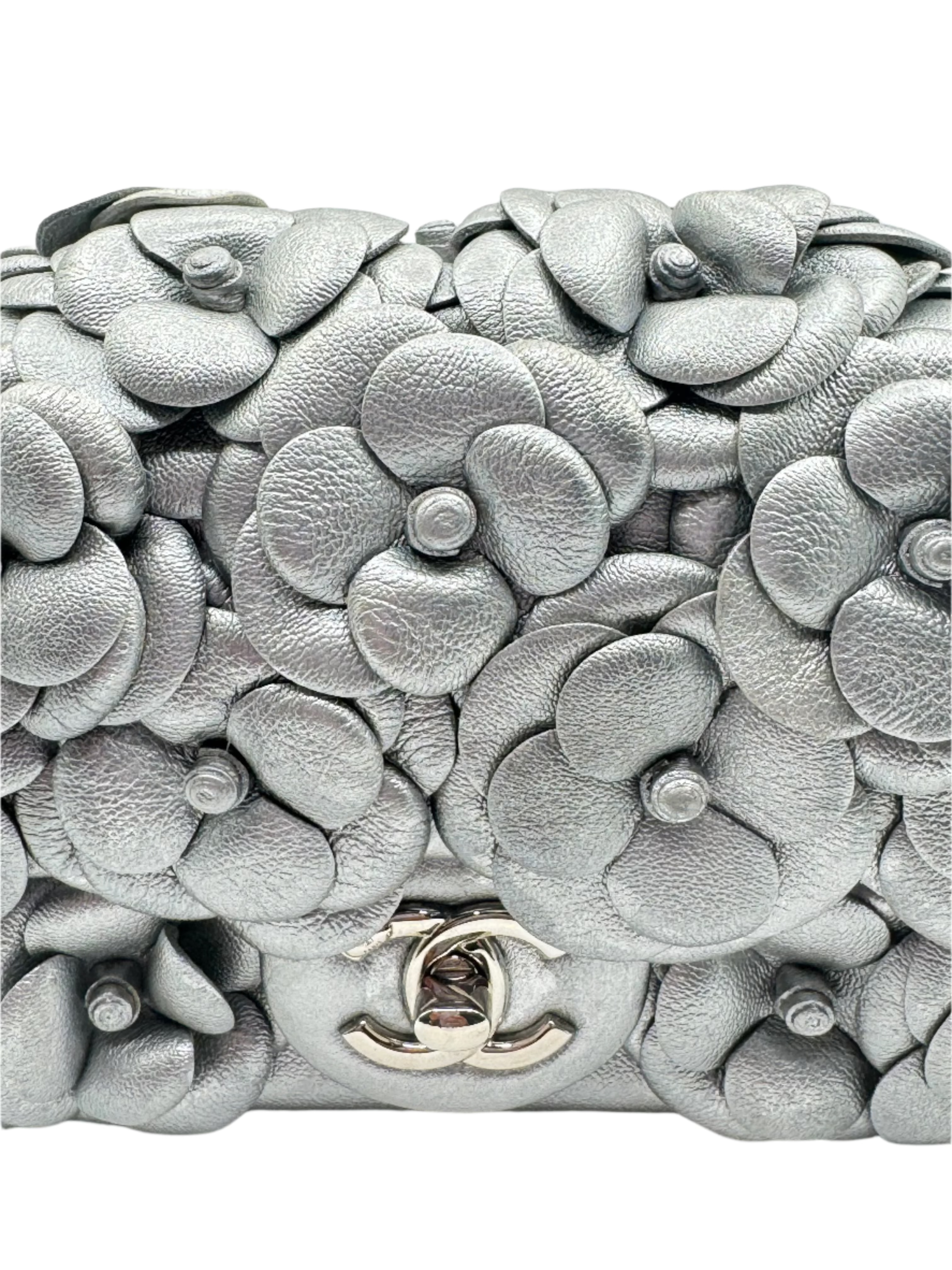Chanel Silver Camellia Mini Flapbag
