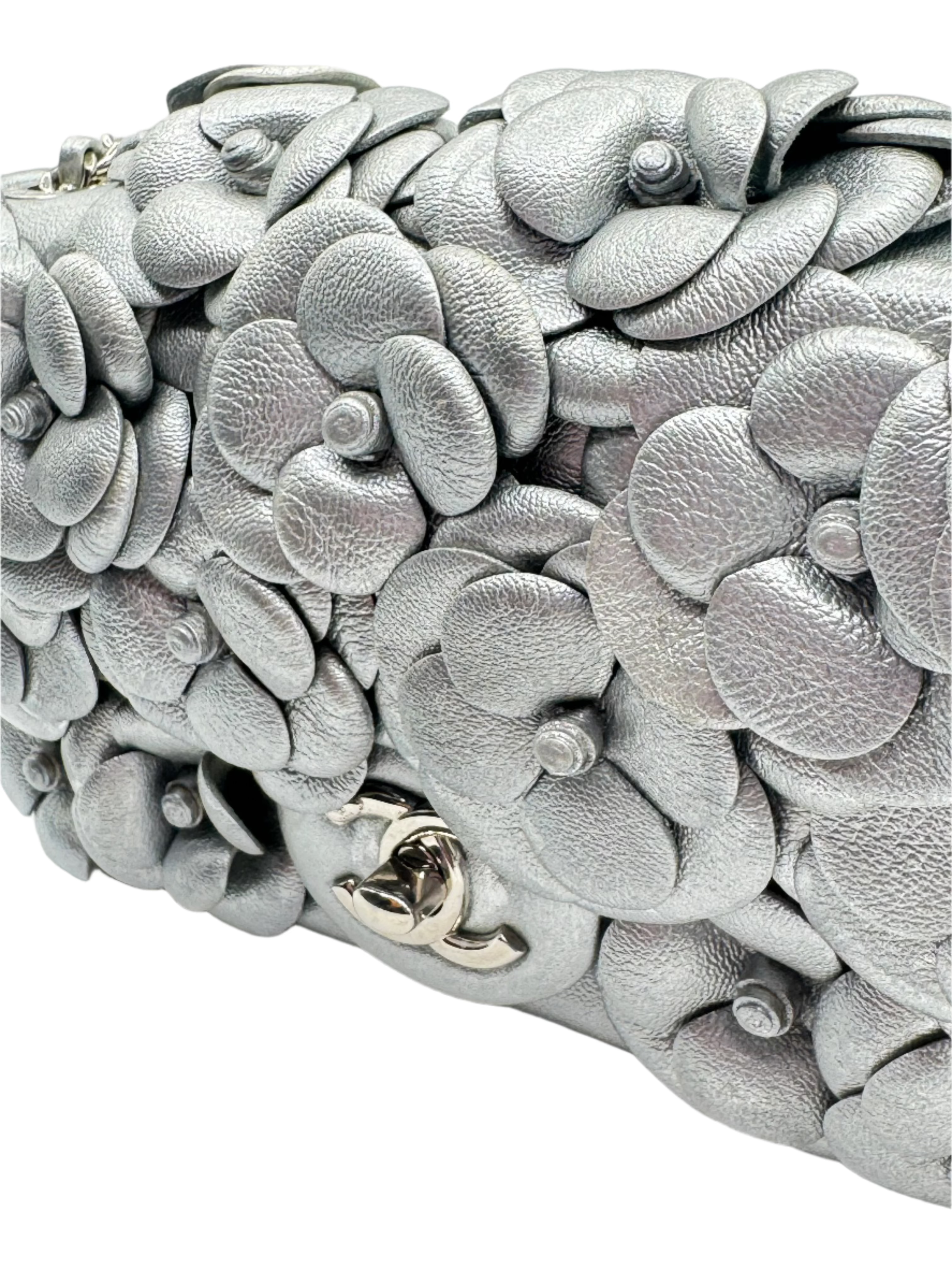 Chanel Silver Camellia Mini Flapbag