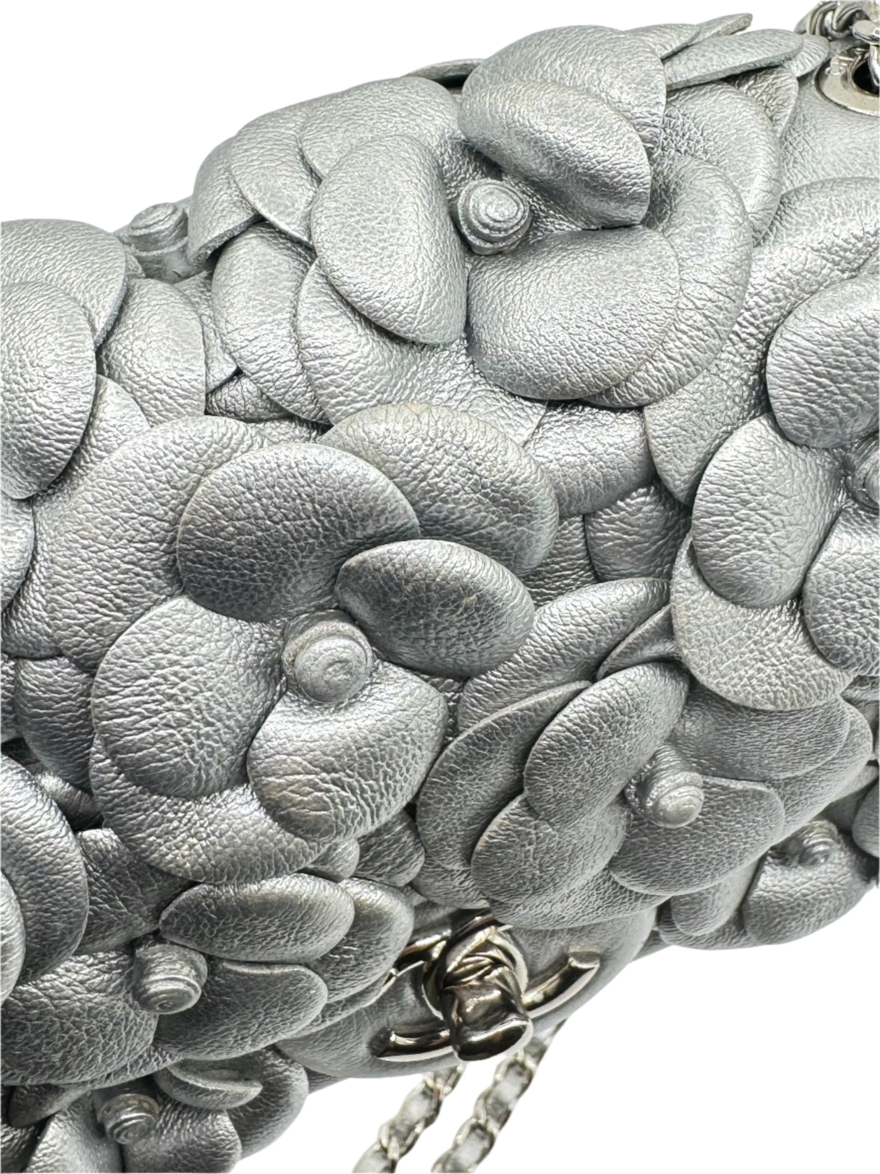 Chanel Silver Camellia Mini Flapbag