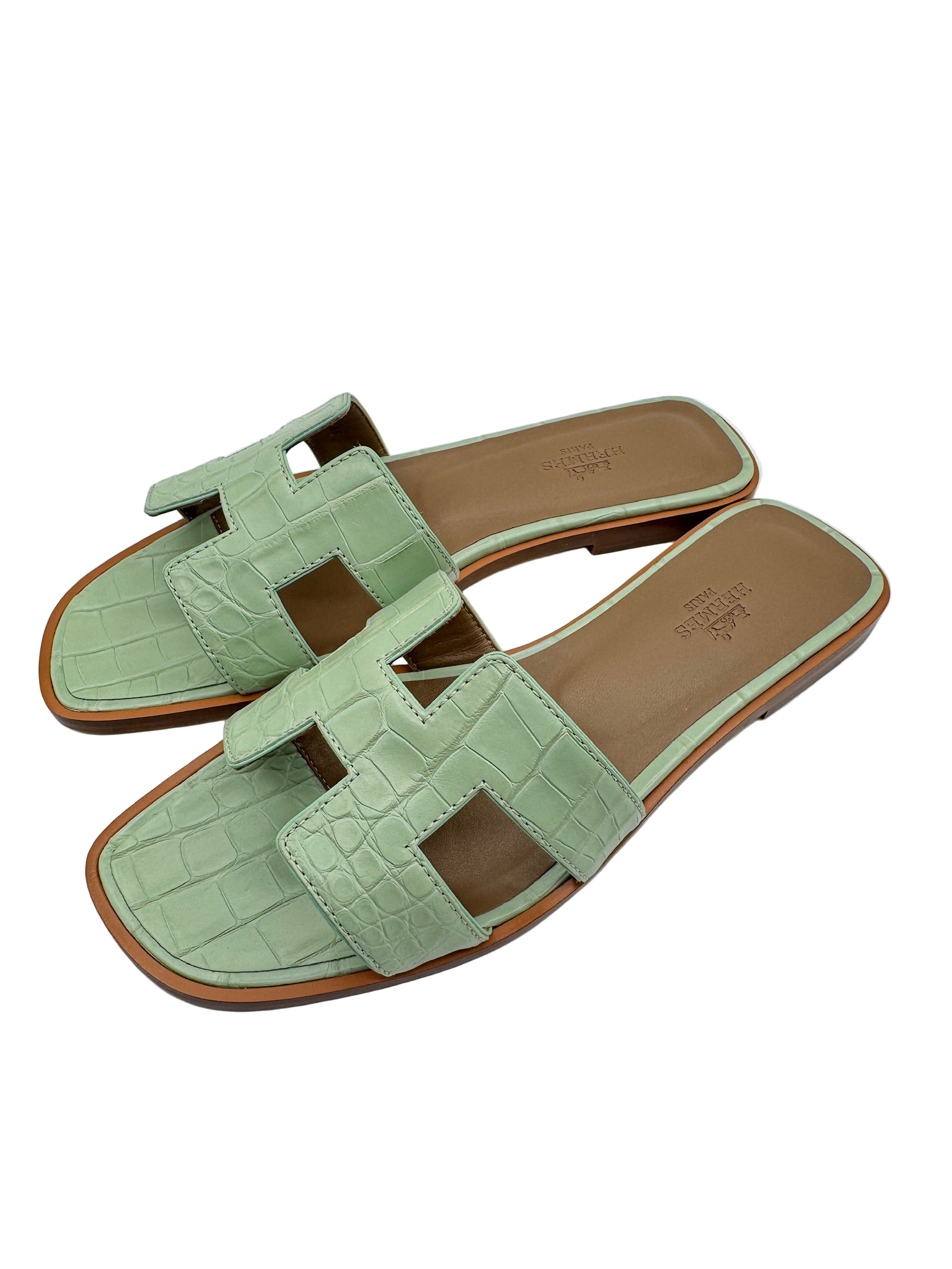Hermès Vert D'Eau Matte Alligator Oran Sandals
