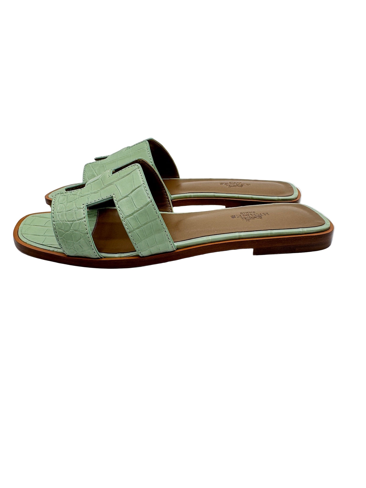 Hermès Vert D'Eau Matte Alligator Oran Sandals