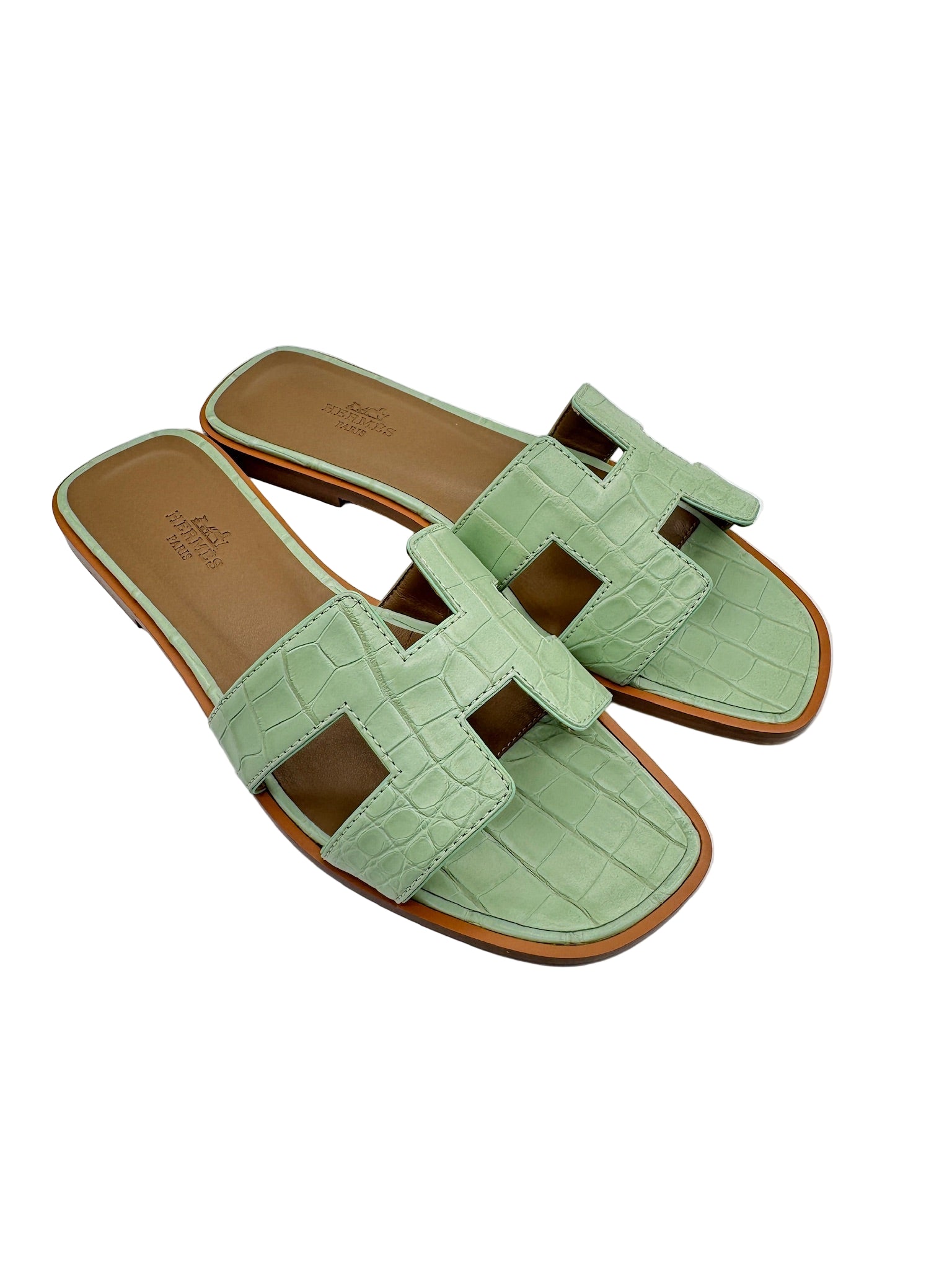 Hermès Vert D'Eau Matte Alligator Oran Sandals