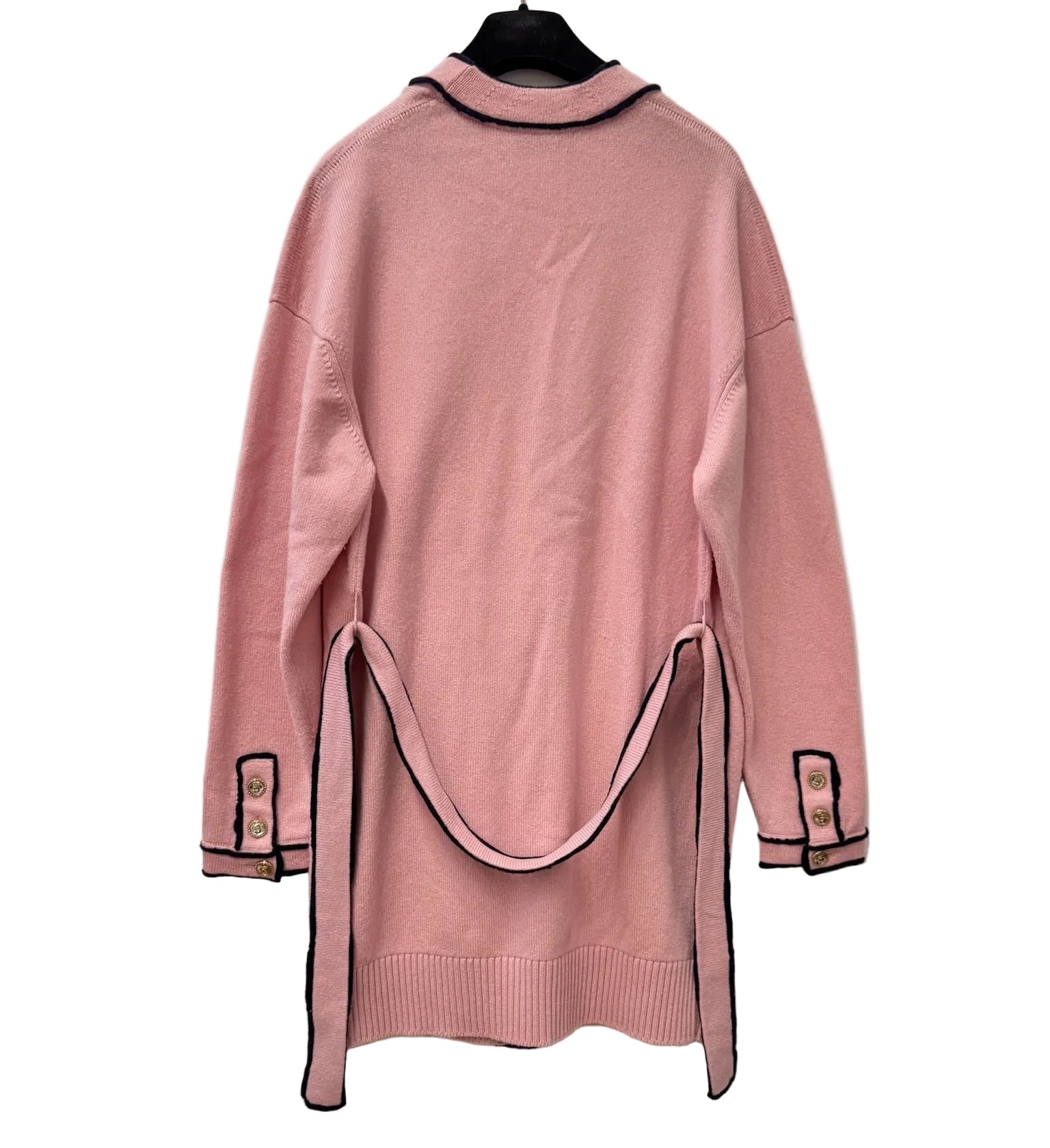 Chanel Cashmere Baby Pink with Navy Blue Belted Cardigan