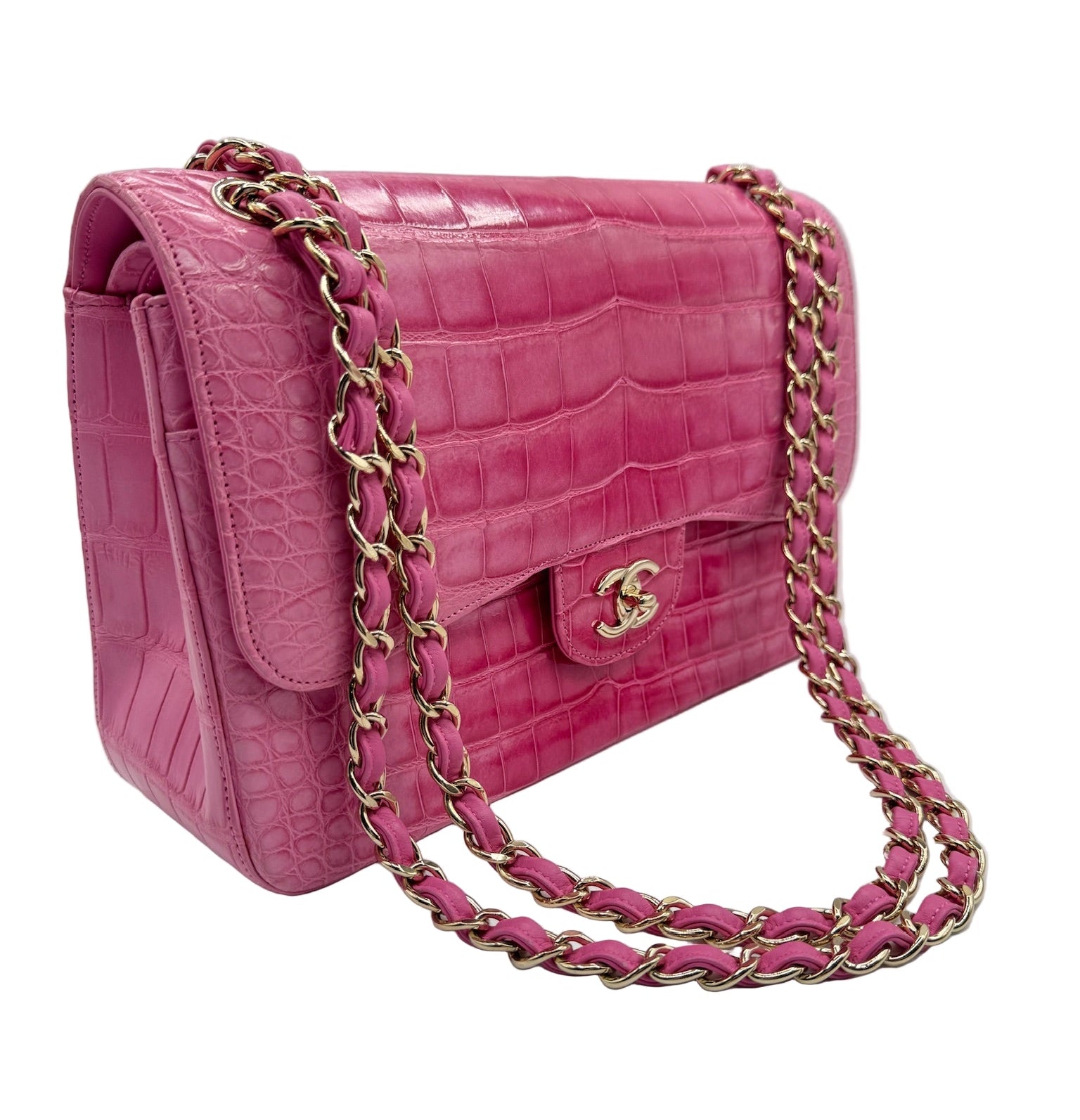 Chanel Pink Ombre Alligator Large Classic Double Flapbag