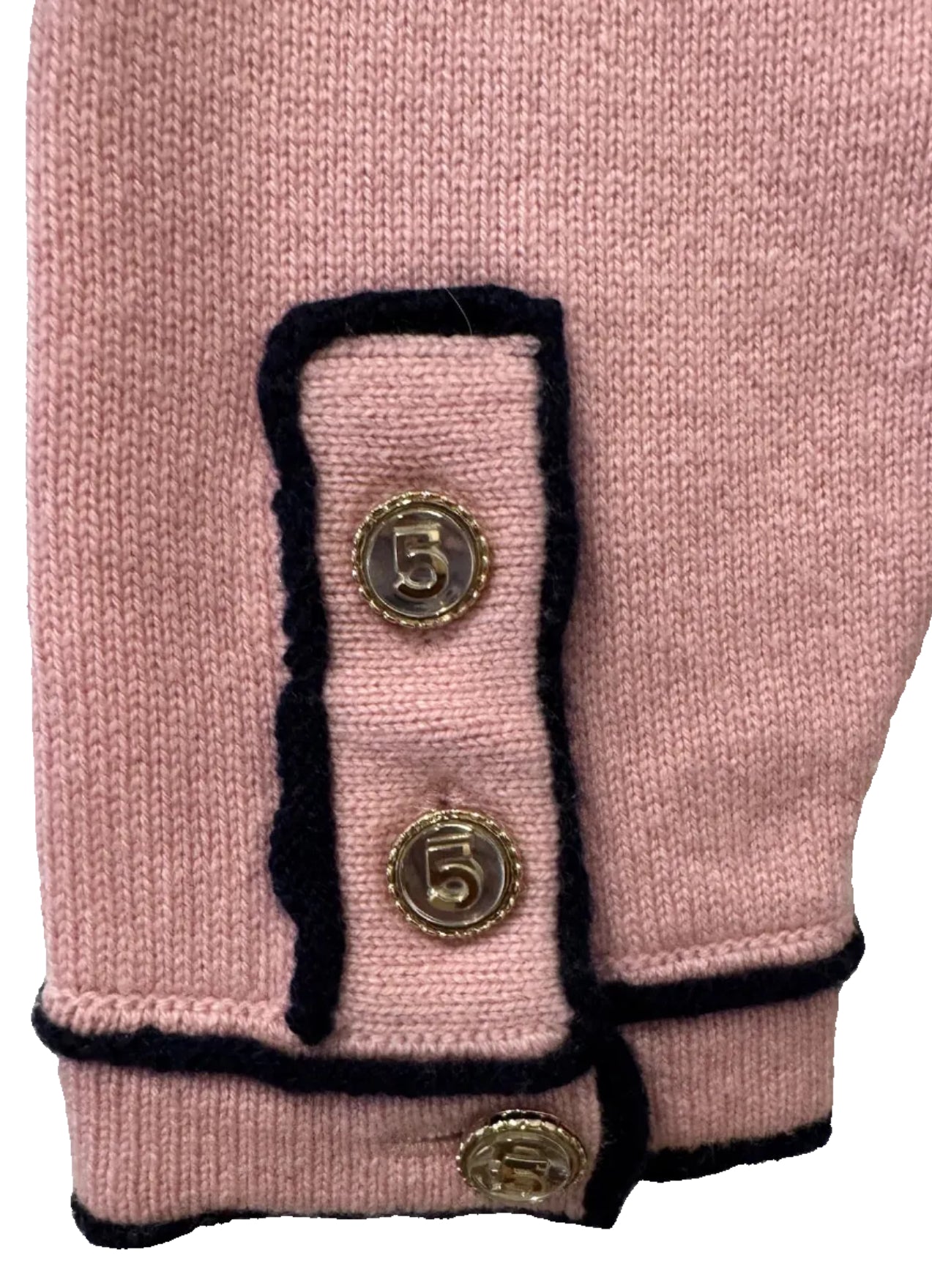 Chanel Cashmere Baby Pink with Navy Blue Belted Cardigan
