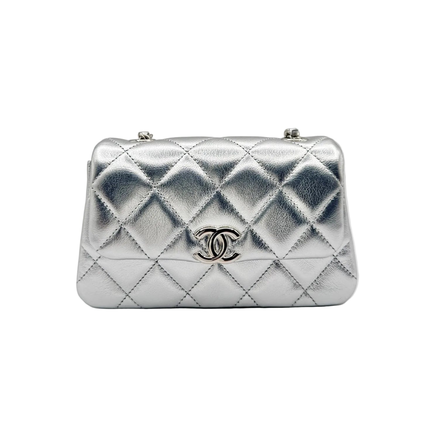 CHANEL Silver Metallic Micro Flapbag