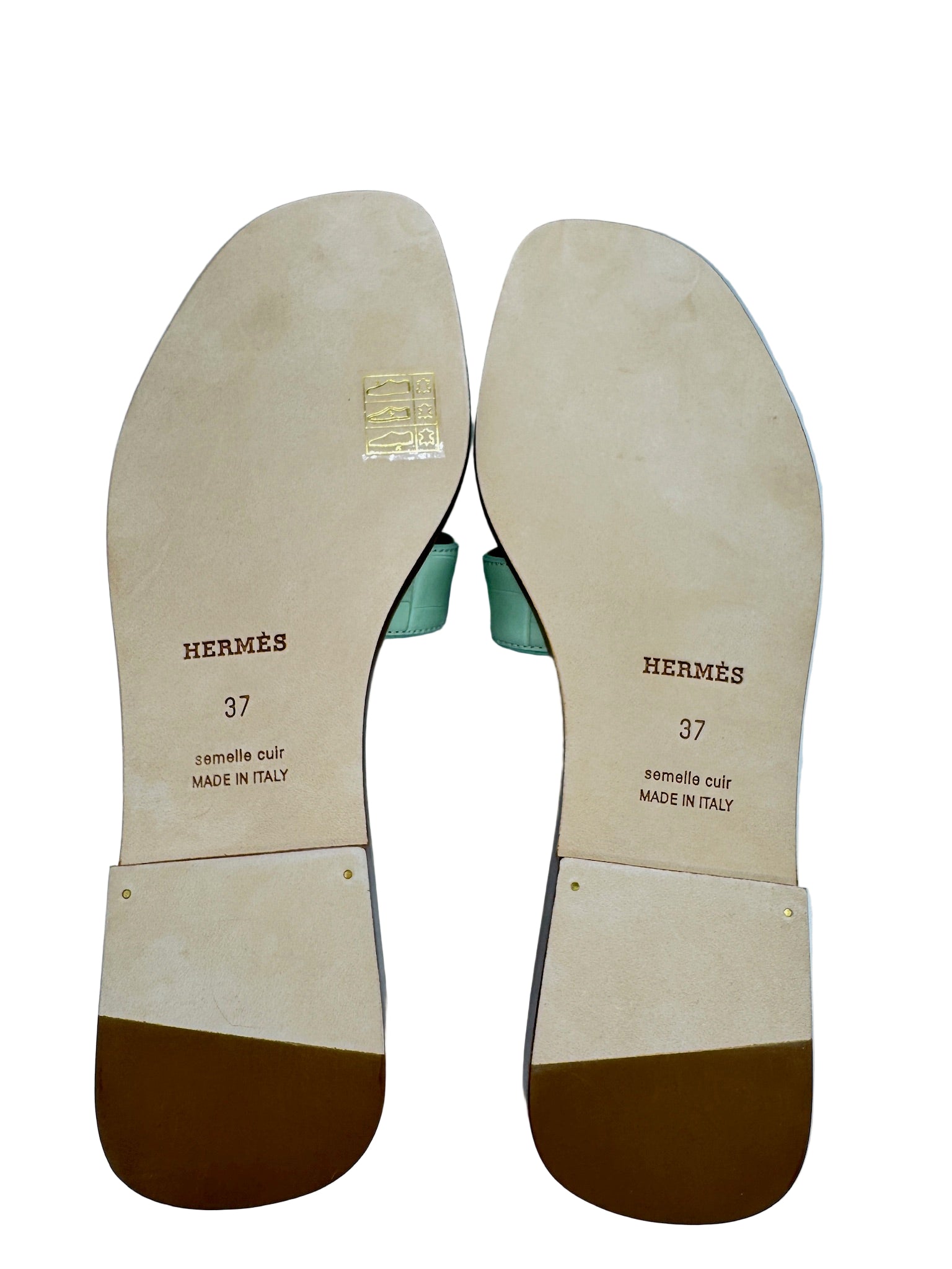 Hermès Vert D'Eau Matte Alligator Oran Sandals