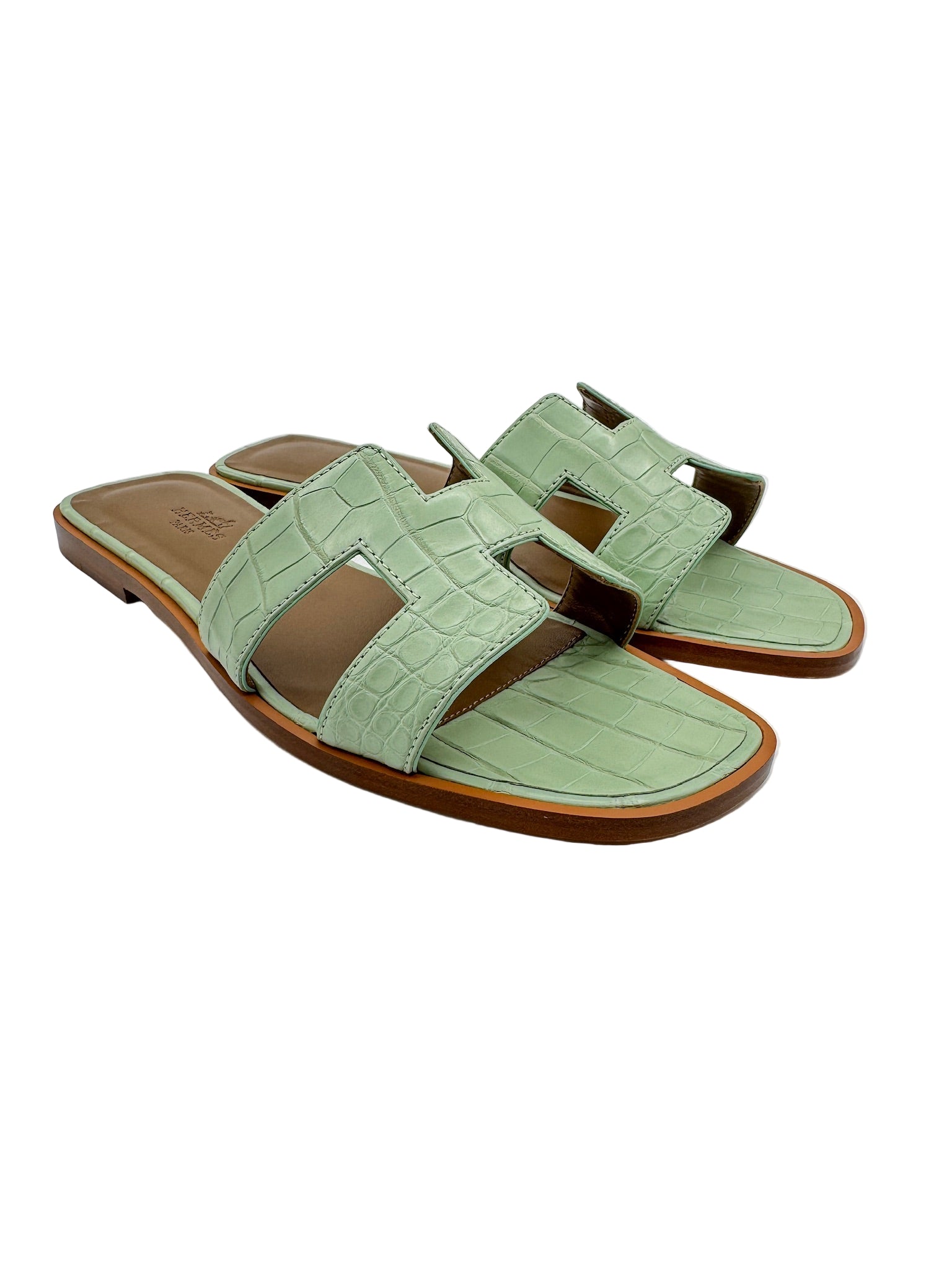 Hermès Vert D'Eau Matte Alligator Oran Sandals