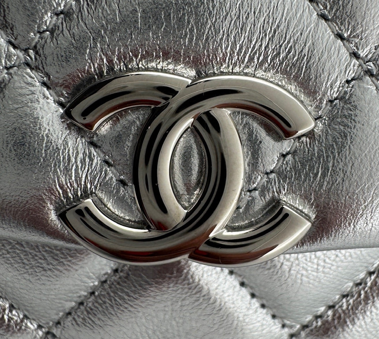 CHANEL Silver Metallic Micro Flapbag