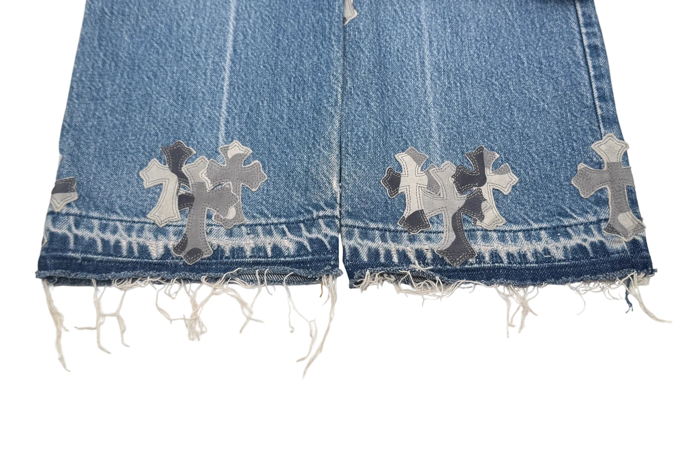 Chrome Hearts x Levi's Light Blue Jeans Gray White Camo Print Cross Leather Patch