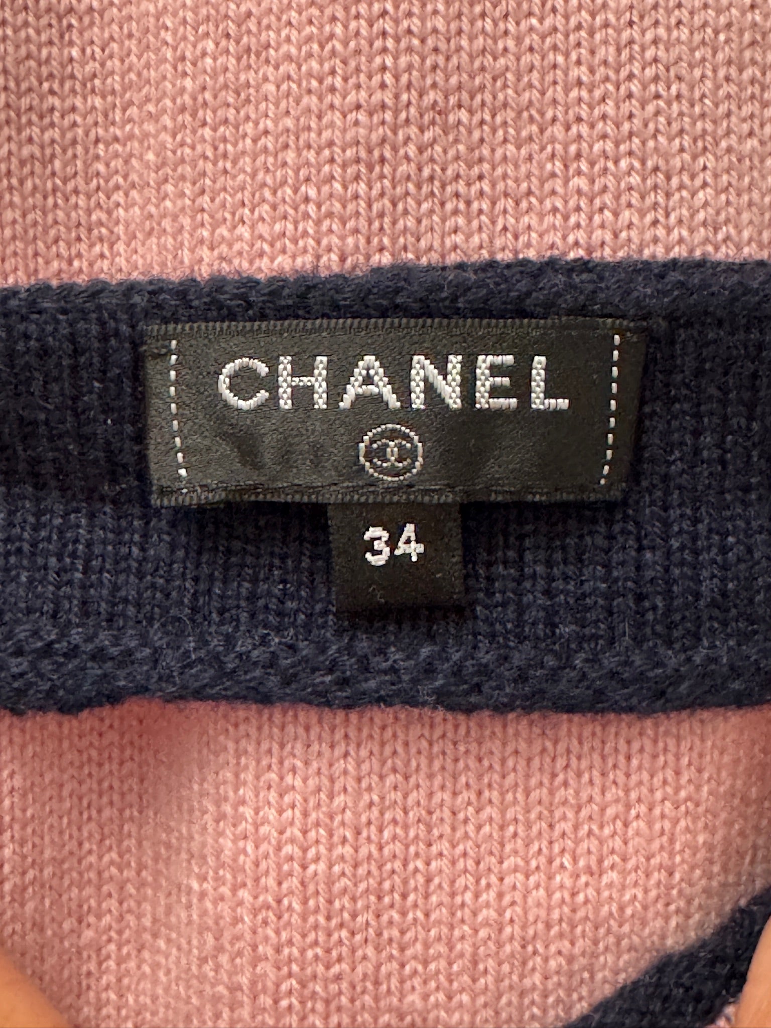 Chanel Cashmere Baby Pink with Navy Blue Belted Cardigan
