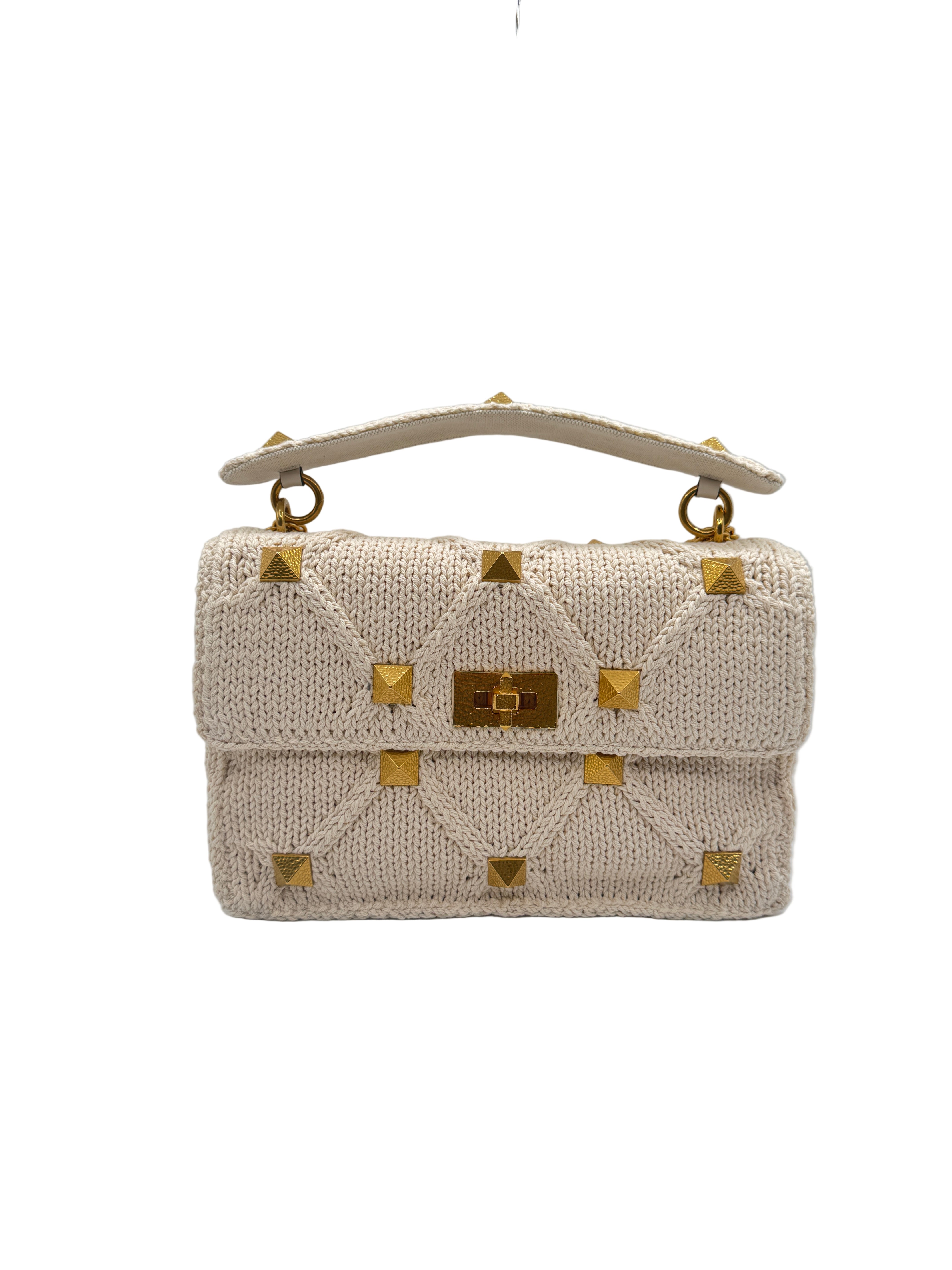 Valentino White Ivory Knit Rockstud Bag