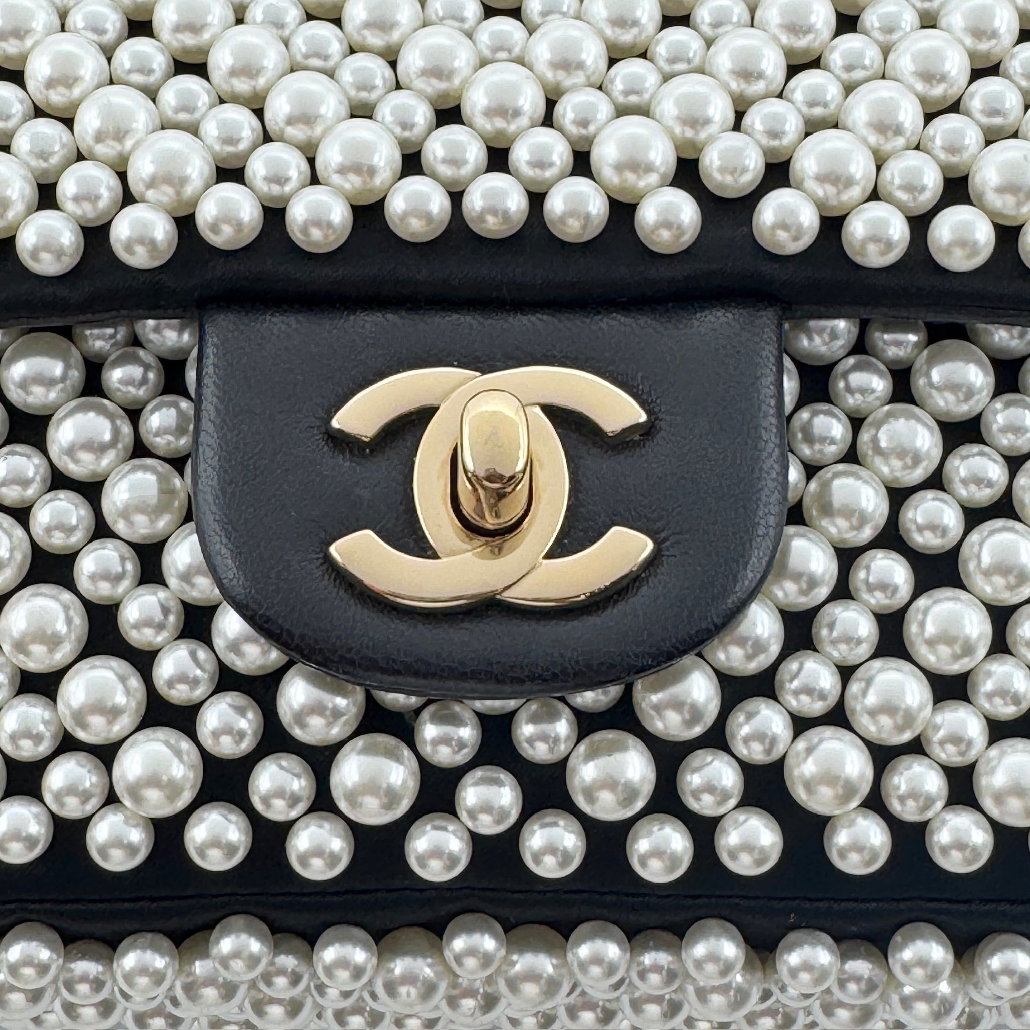 Chanel 2019 SS Black with White Pearls Mini Classic Flapbag