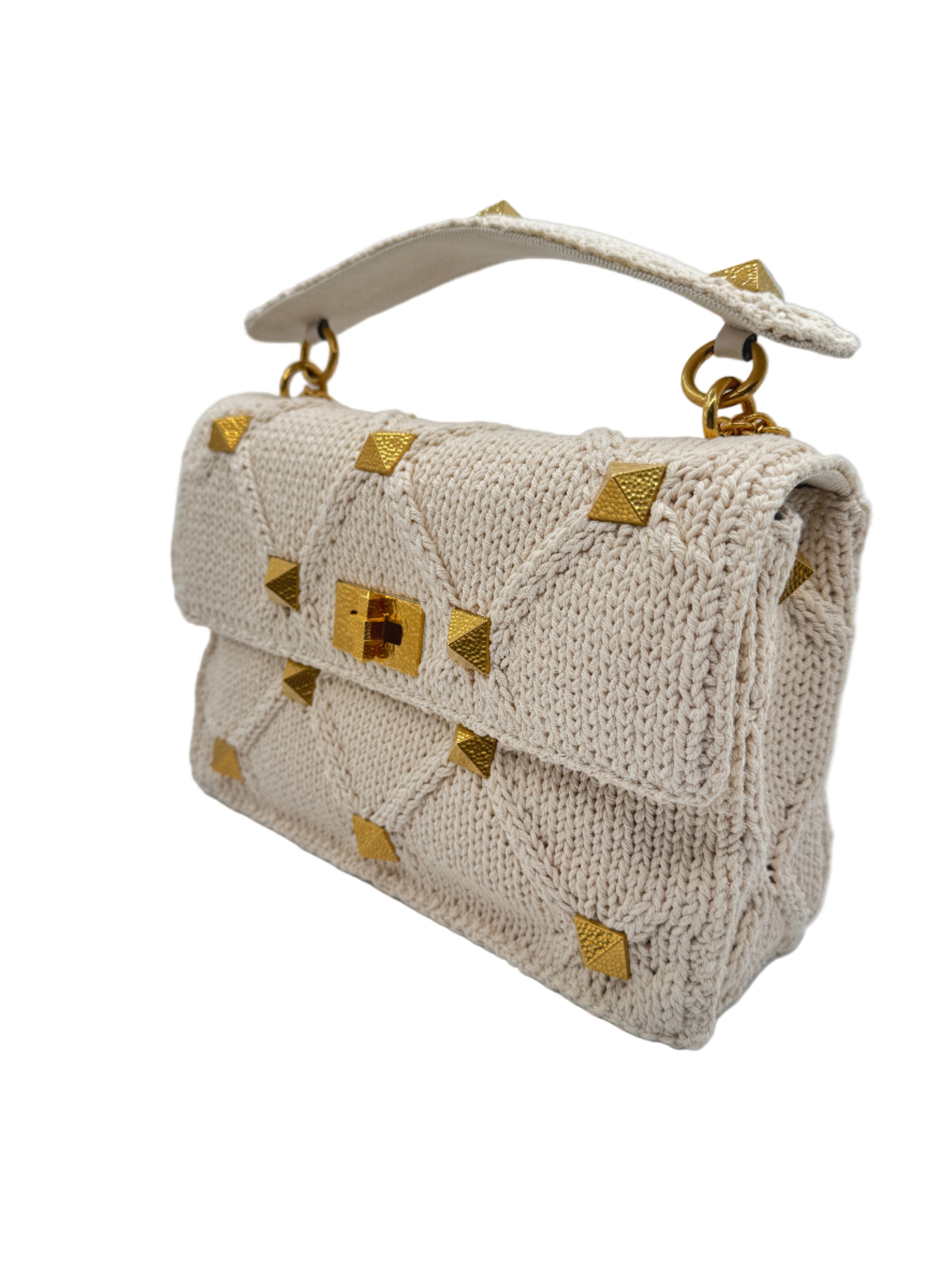 Valentino White Ivory Knit Rockstud Bag