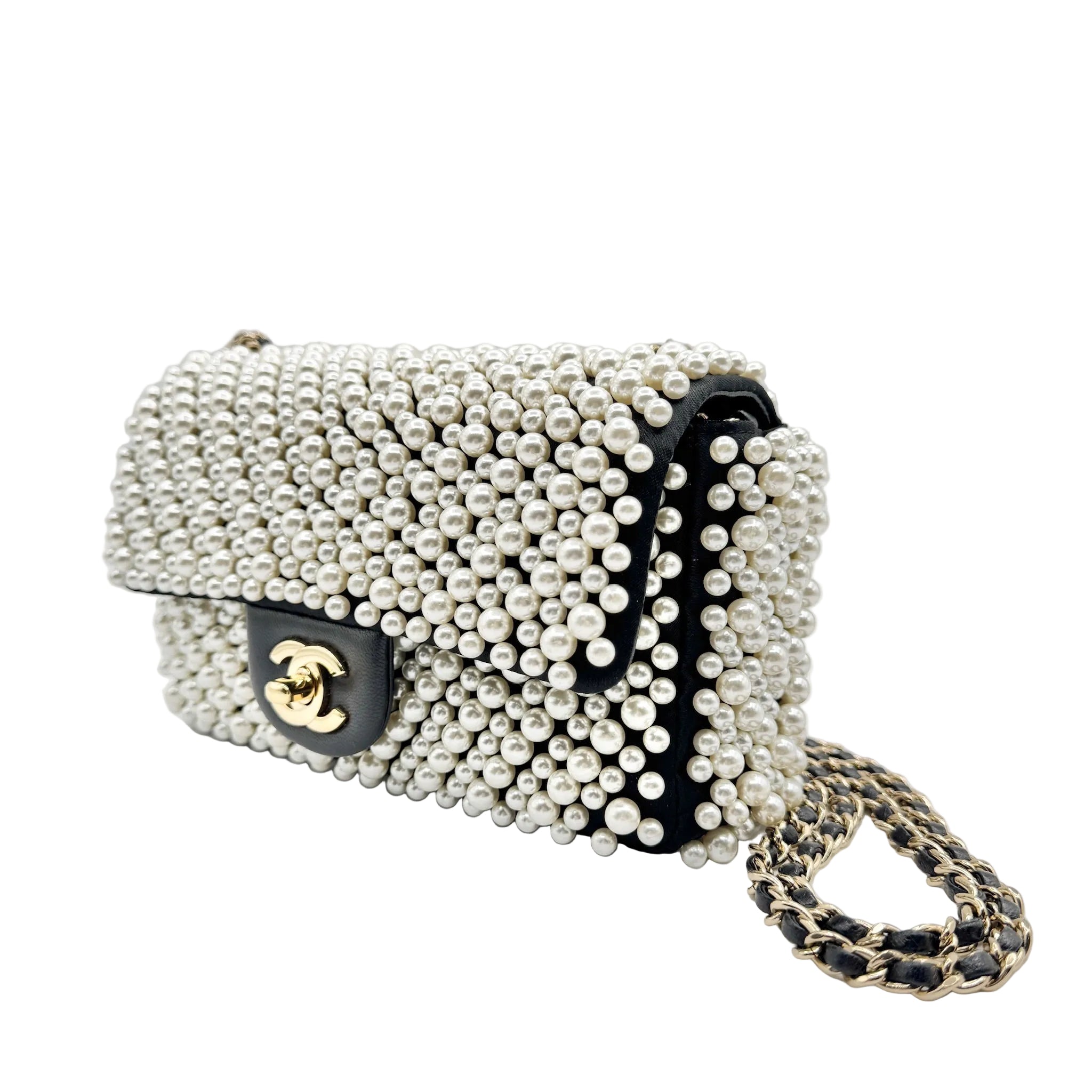 Chanel 2019SS Black with White Pearls Mini Classic Flapbag