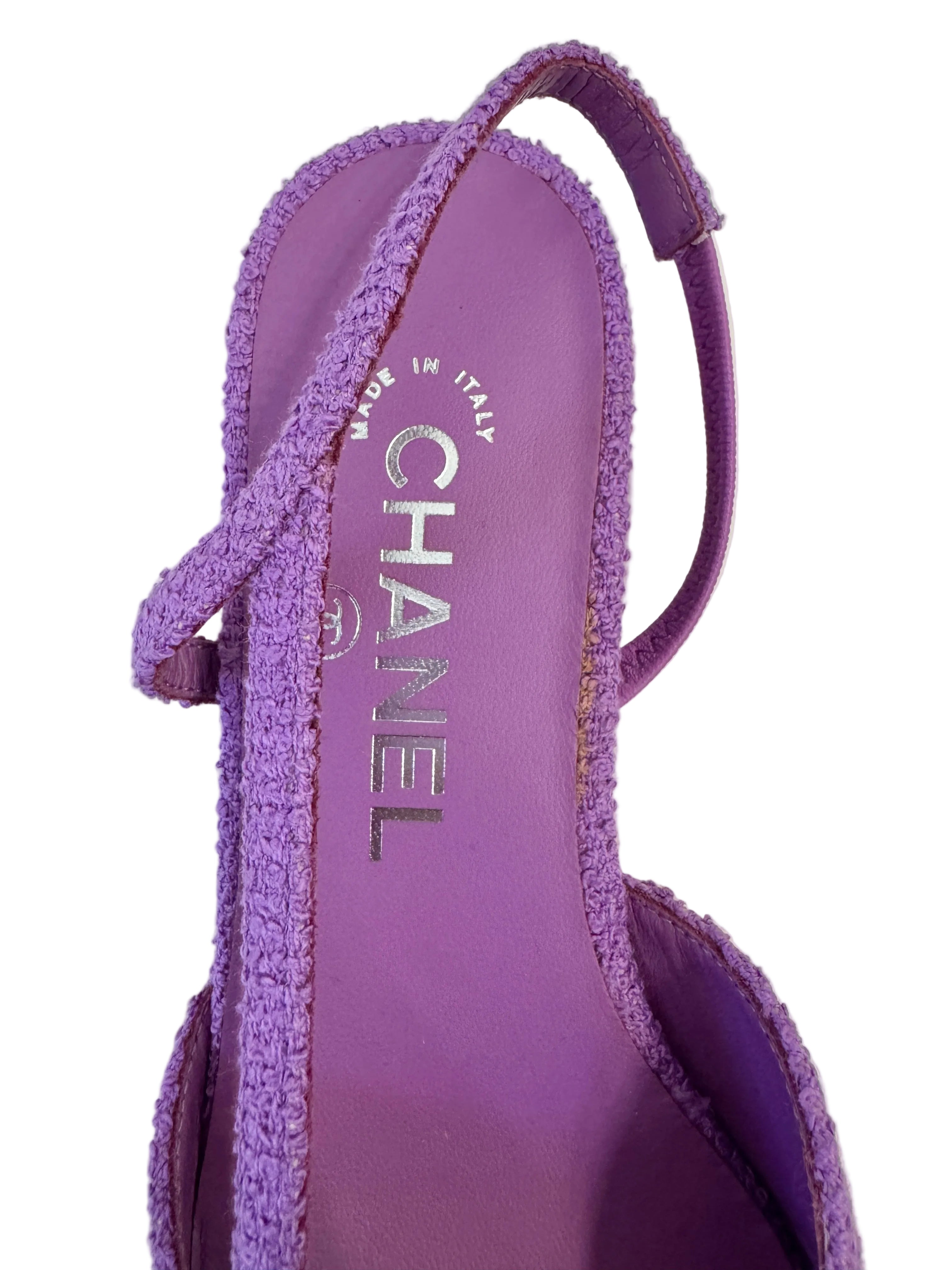 Chanel Purple Tweed Slingback Flats