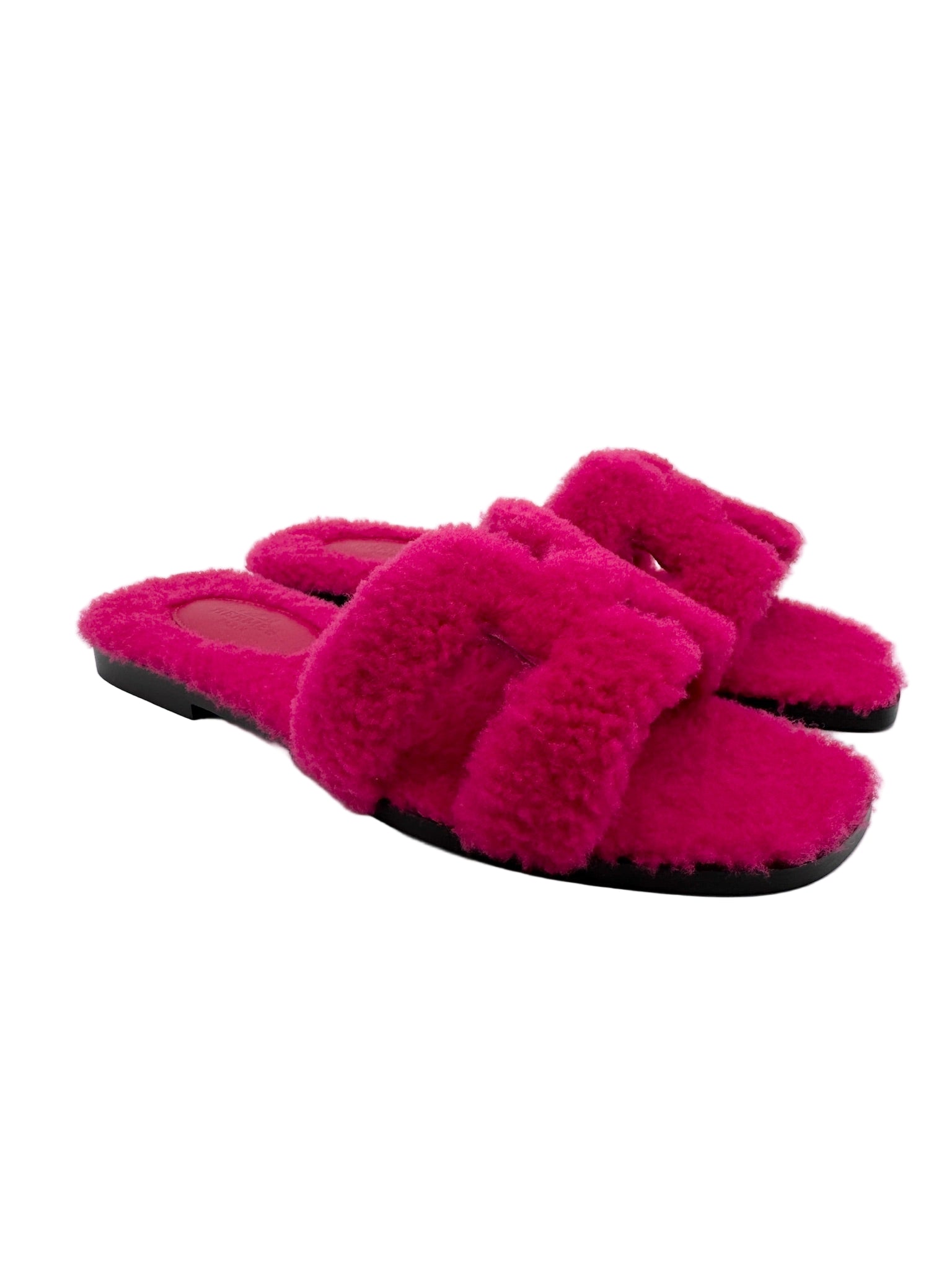 HERMES エルメス ピンク オープントゥ パンプス 37 Hermès Hot Pink Shearling Orans - Size FR 36.5