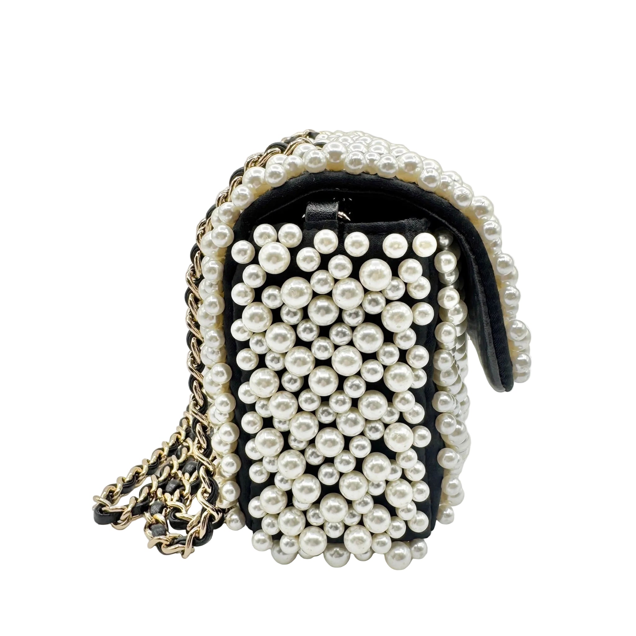 Chanel 2019SS Black with White Pearls Mini Classic Flapbag