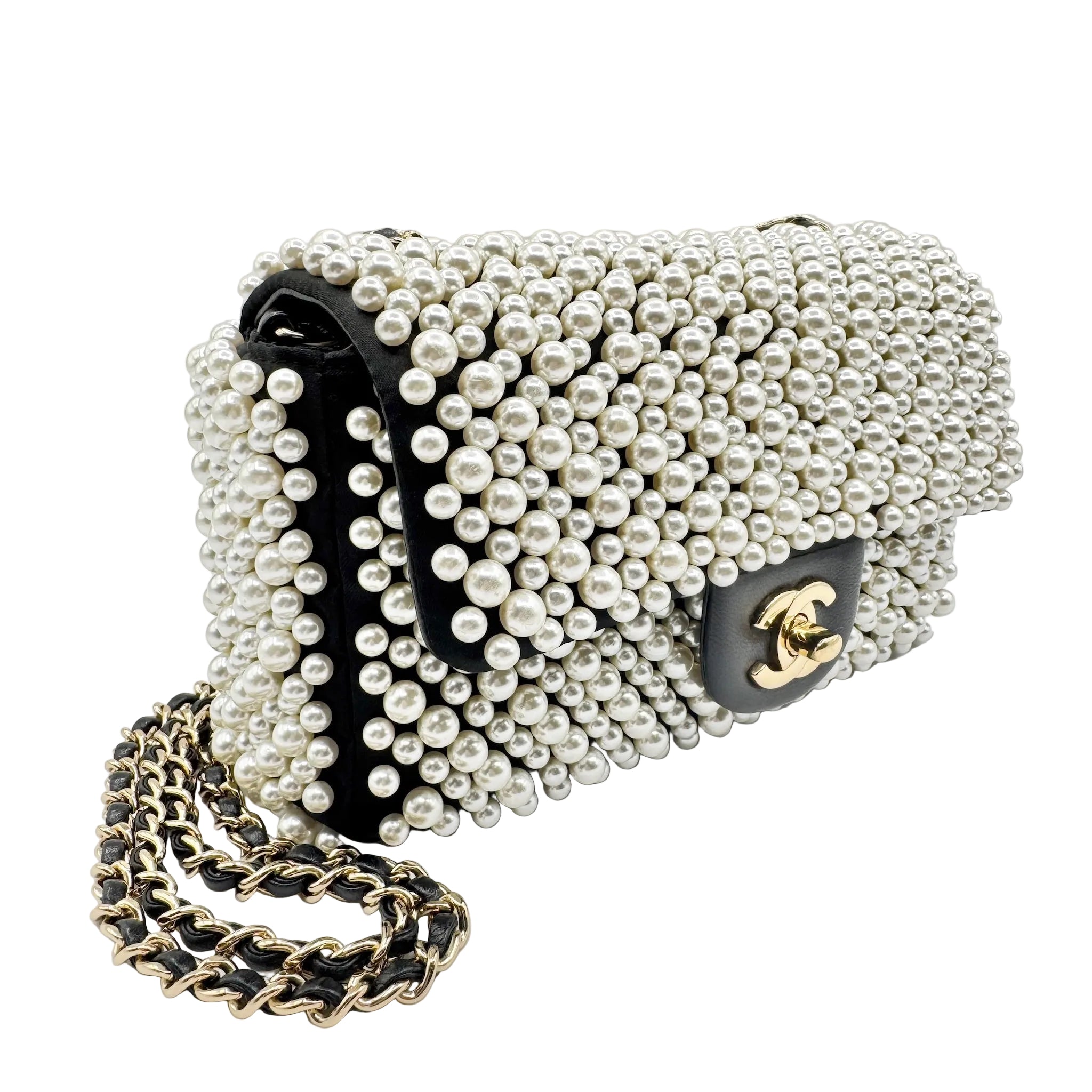 Chanel 2019SS Black with White Pearls Mini Classic Flapbag