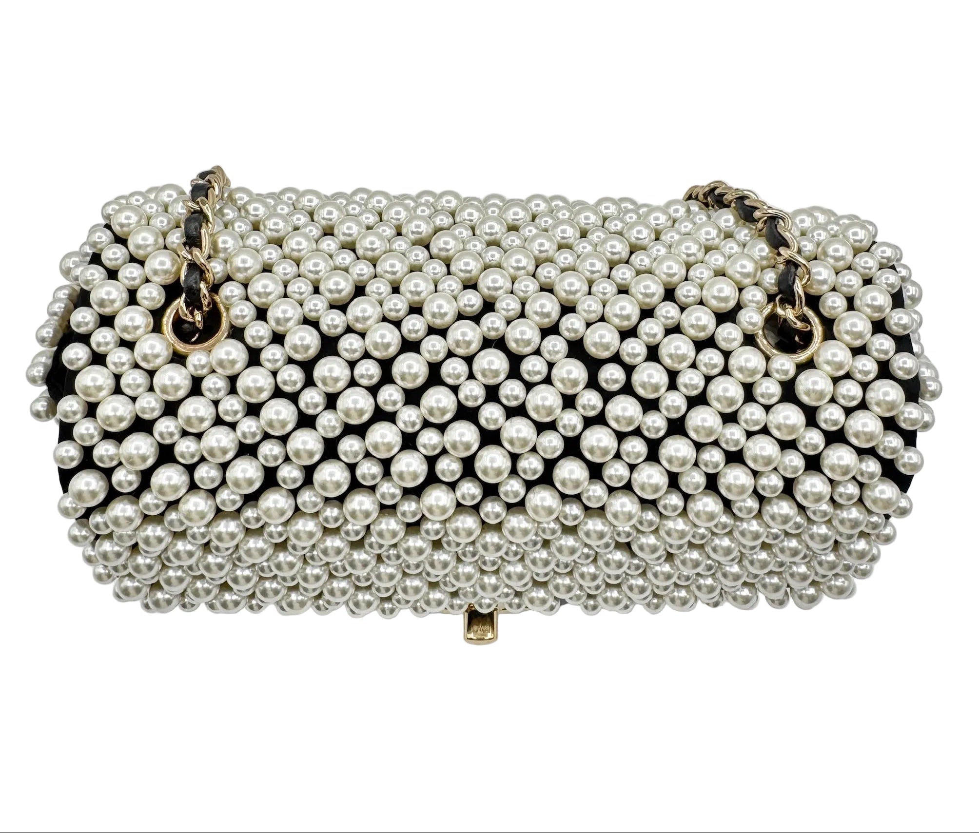Chanel 2019 SS Black with White Pearls Mini Classic Flapbag